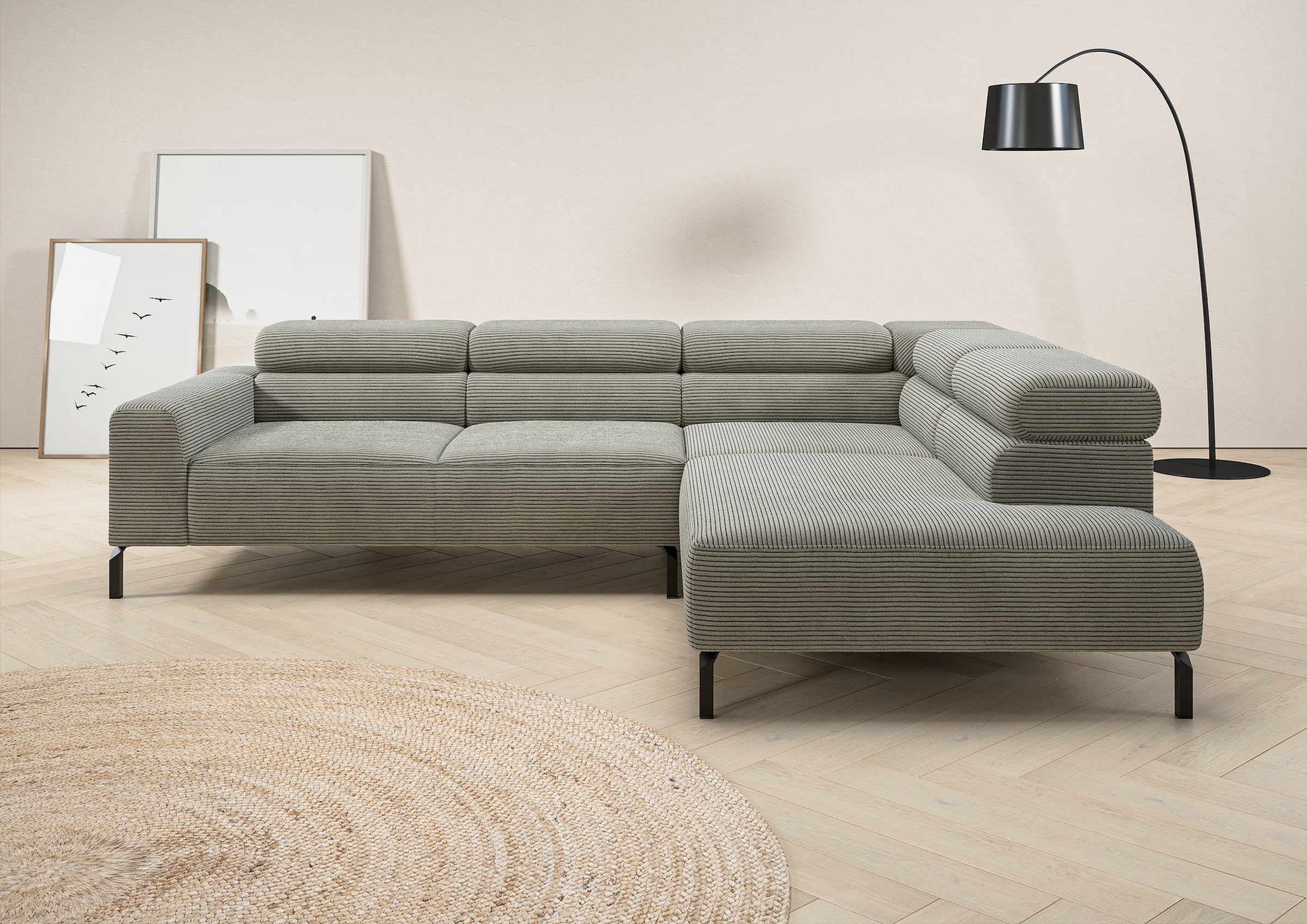Image of Home affaire Ecksofa "Antonelli, L-Form, inkl. Kopfteilverstellung, Breite 276 cm, bequem" mit elektrischer Sitztiefenverstellung, in Cord, stone