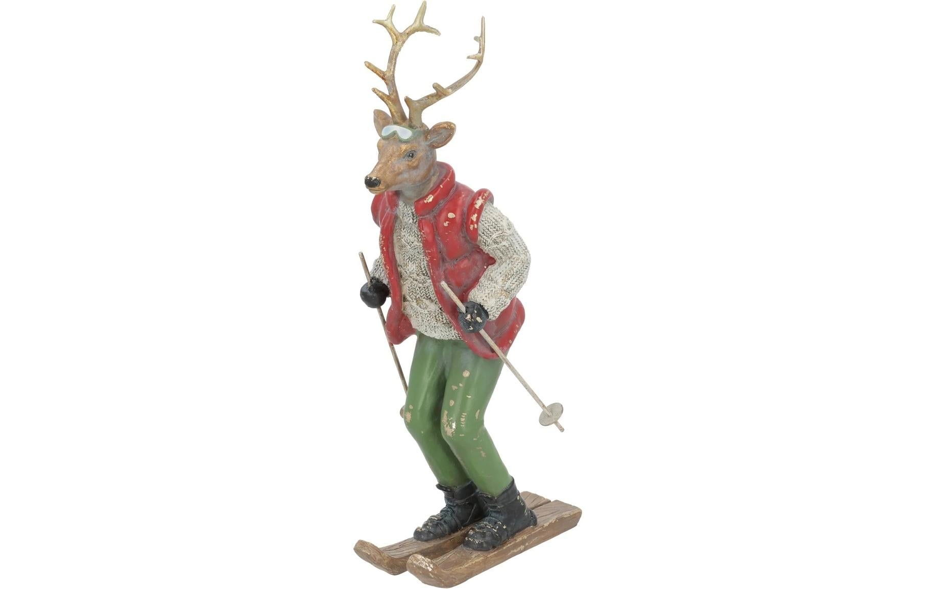 Image of G.Wurm Weihnachtsfigur "Weihnachtsfigur Hirsch beim Ski fahren 16 x 32 x 10 cm"