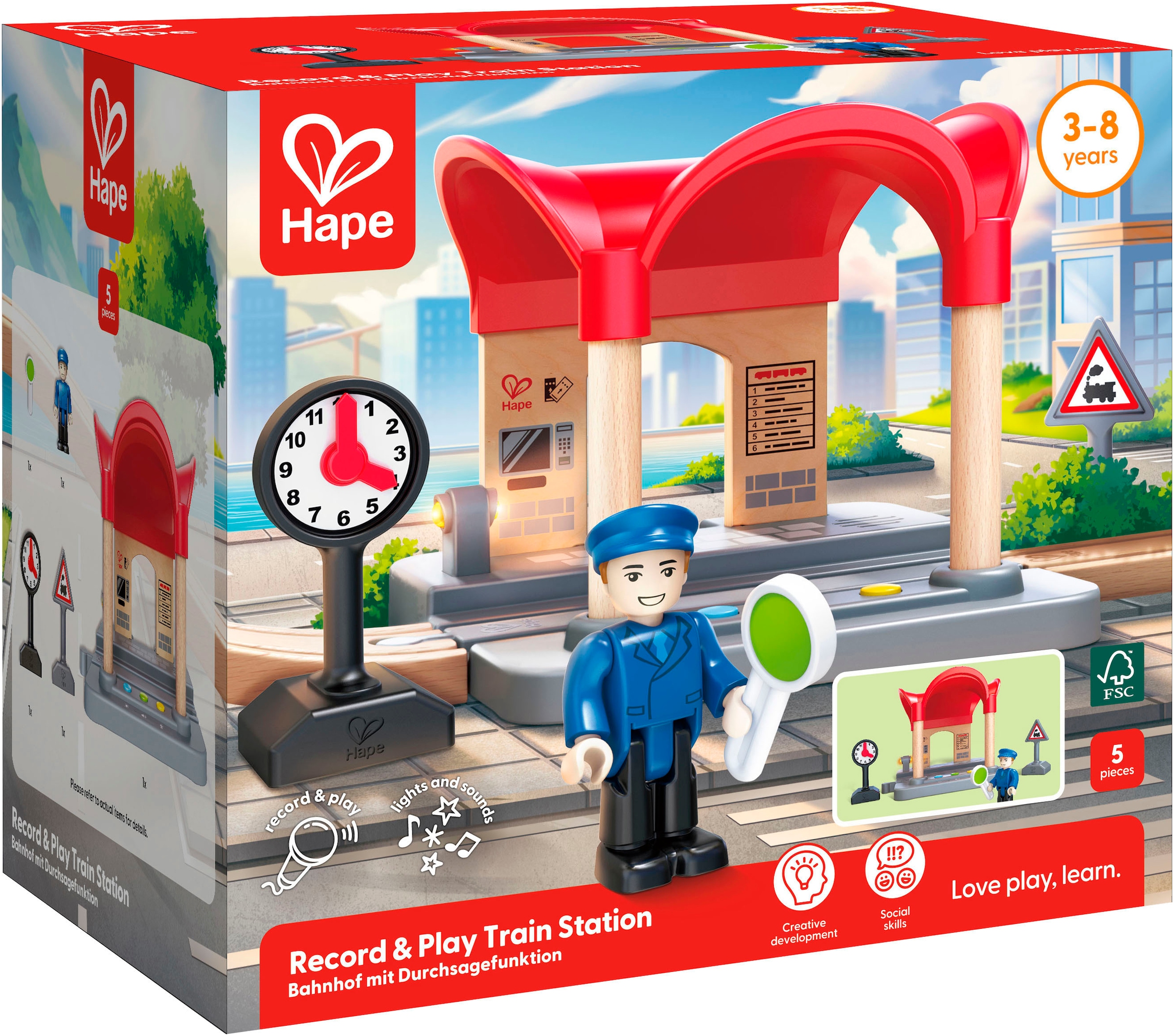 Hape Spielzeugeisenbahn-Gebäude »Bahnhof mit Durchsagefunktion« mit Soundeffekt