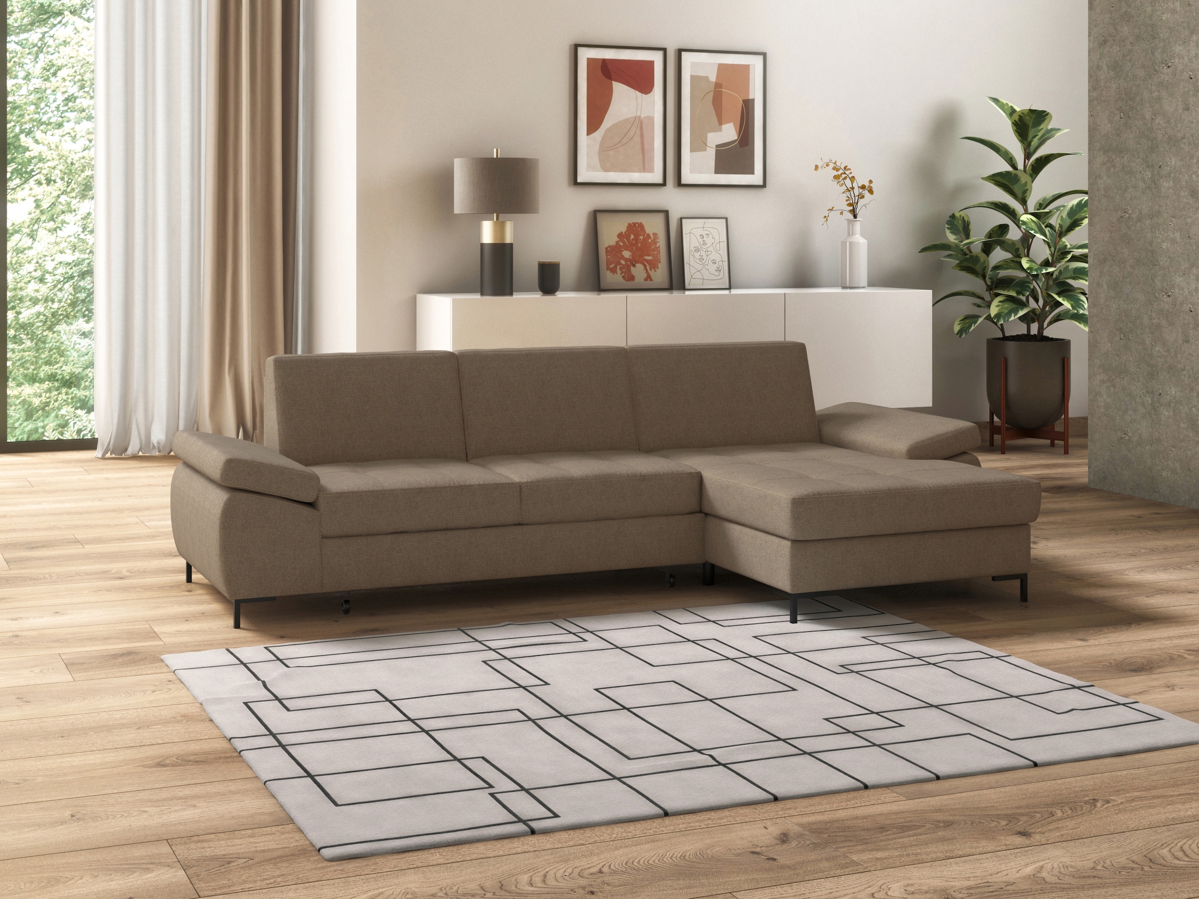 Image of DOMO collection Ecksofa "Capelo, komfortabel, klare Linien zeichnen dieses Design aus, L-Form" mit Armteilverstellung, wahlweise mit Bettfunktion, Federkern