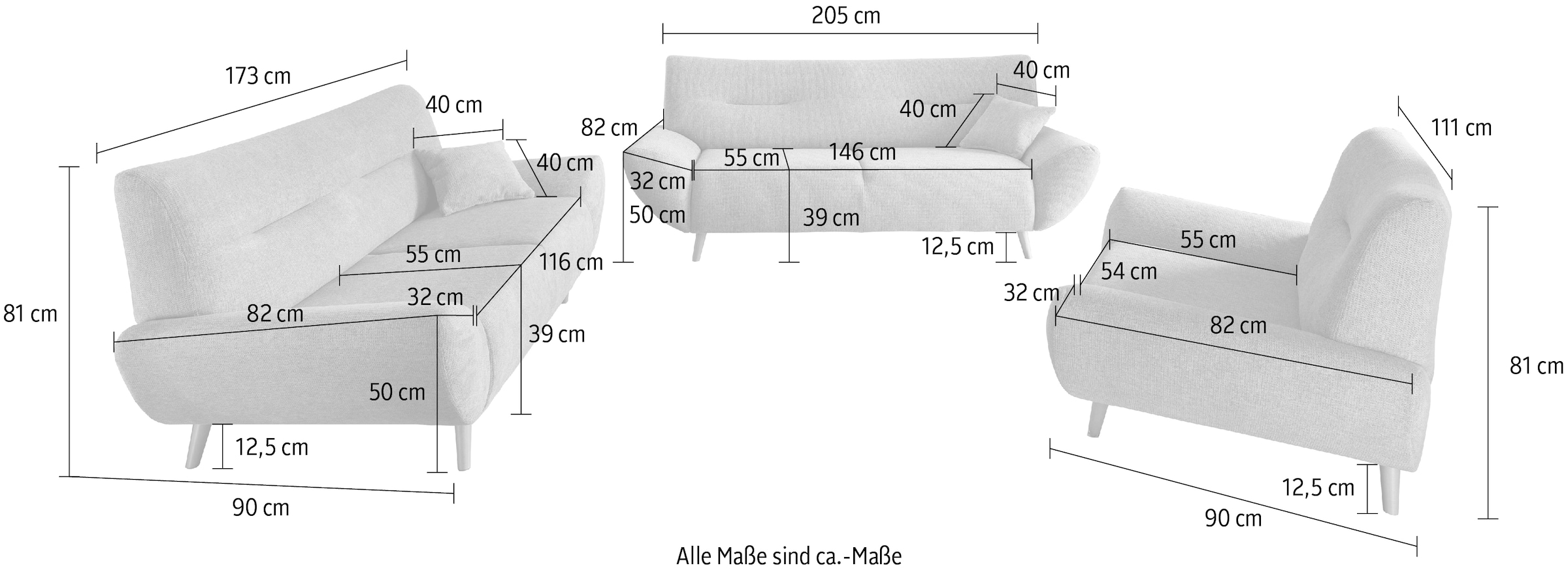 INOSIGN Polstergarnitur »Drago«, (Set, 3 tlg., 3-Sitzer, 2-Sitzer und Sessel), als Sessel/Polsterecke erhältlich, versch. Stoffe, inkl. 2 Zierkissen