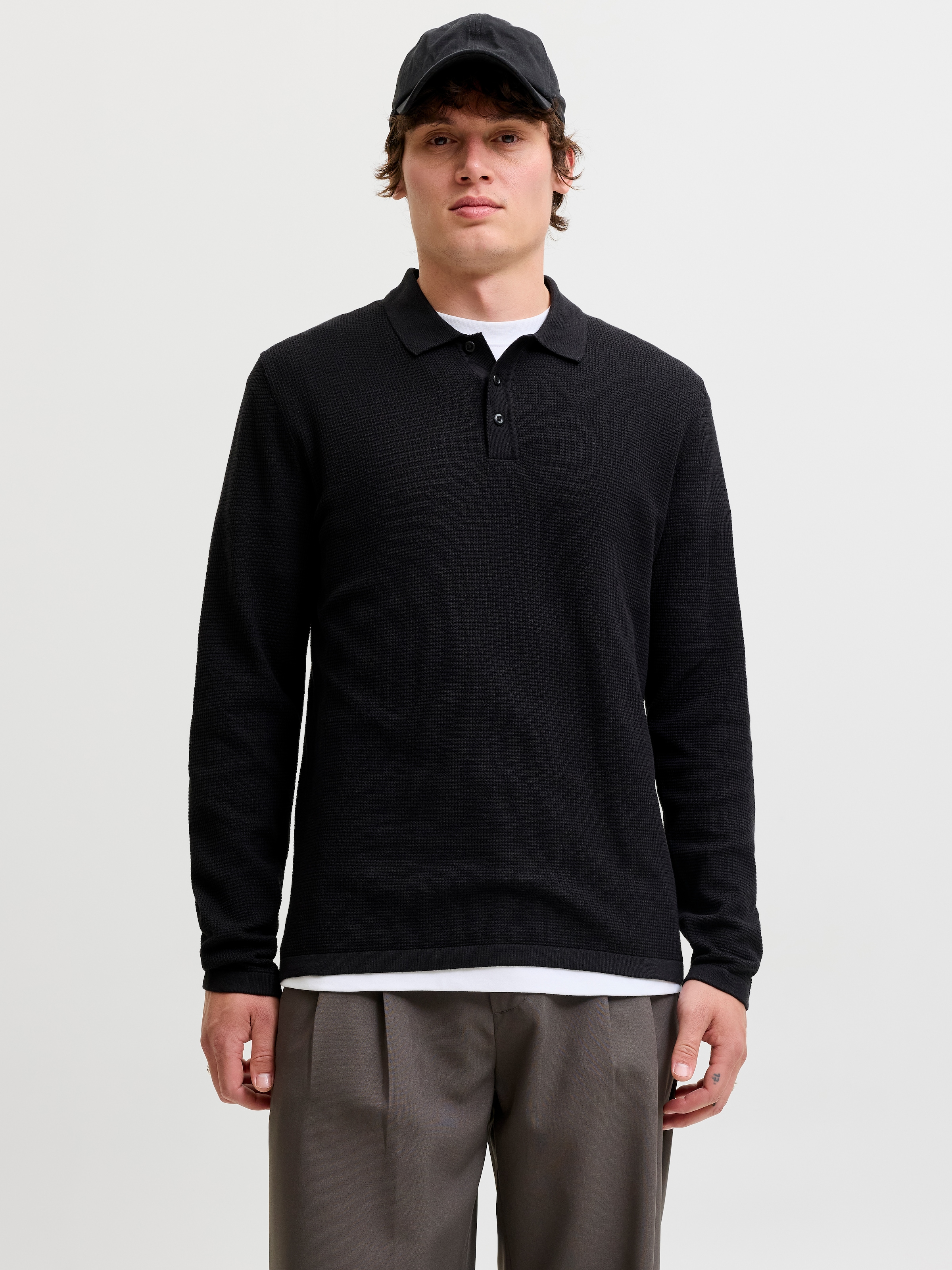 Image of Jack & Jones Polokragenpullover "JJEAUSTIN KNIT LS POLO SN" Baumwollmischung, regular fit