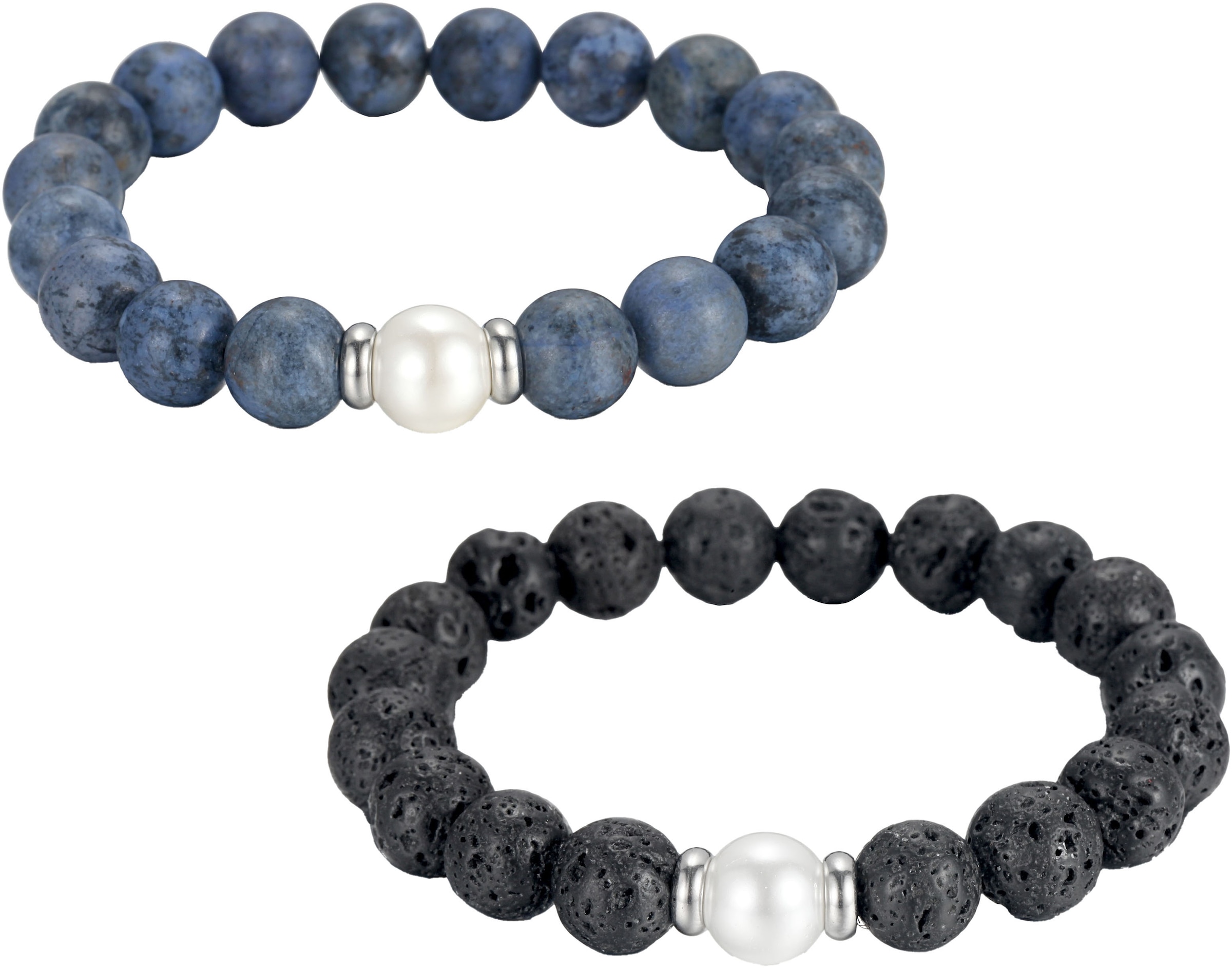 Image of Firetti Armband Set "Multipack Schmuck Geschenk Edelstahl Armschmuck Armkette Edelstein" mit Lavastein, Dumortierit - mit Muschelperle