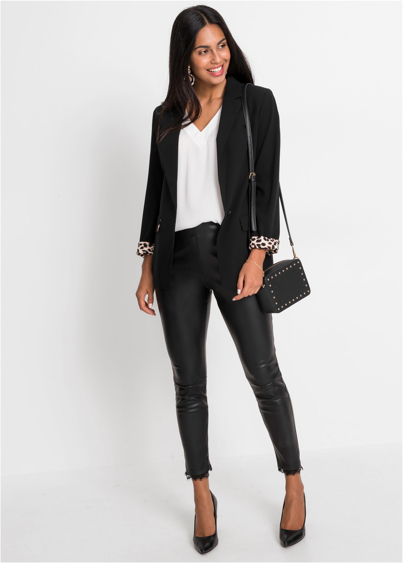 bonprix Blazer long festlicher Stil, bequeme Passform, mit Reverskragen