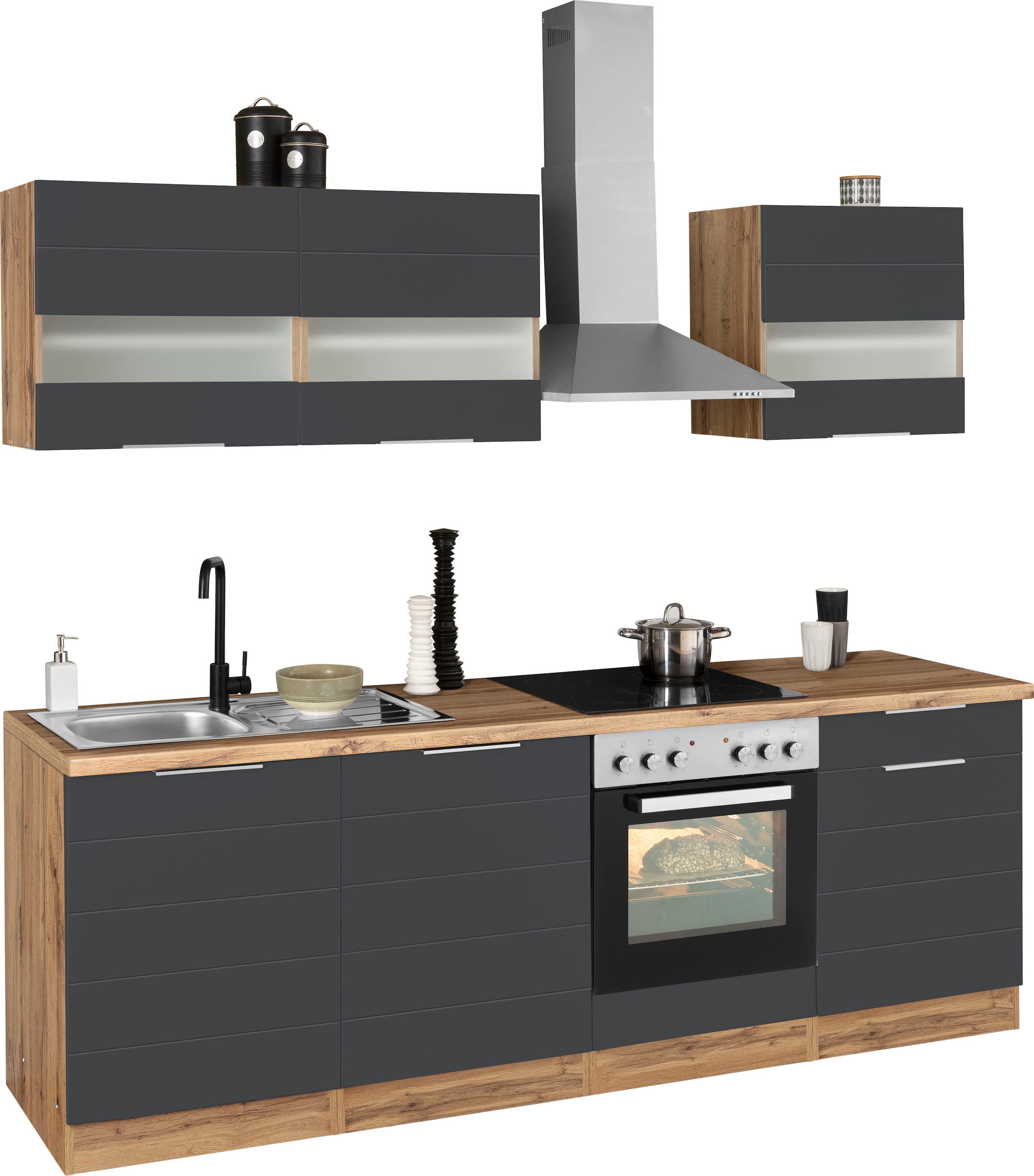 KOCHSTATION Kitchenette »KS-Luhe« 240 cm de large, au choix avec ou sans appareils électriques, façades MDF fraisées