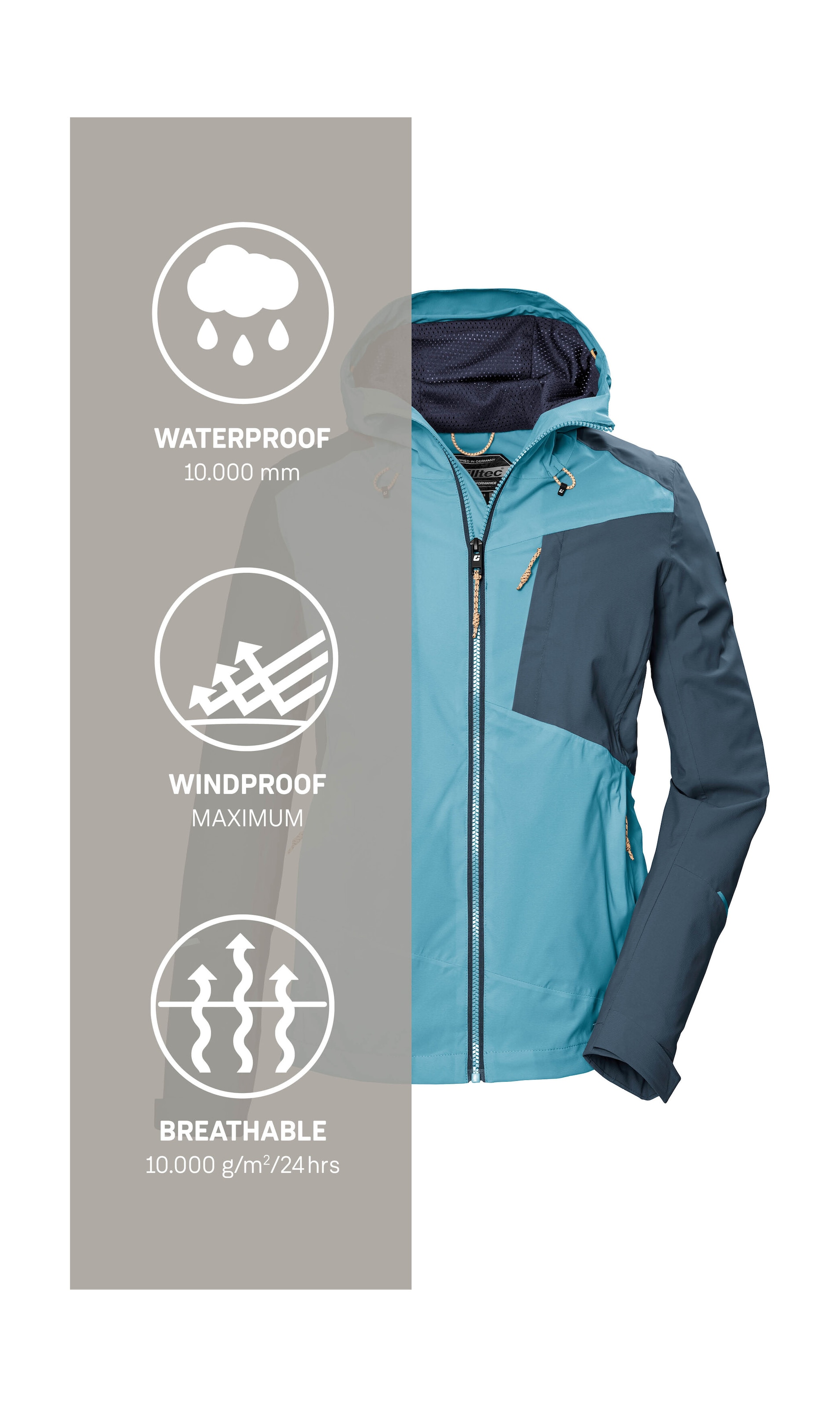 Killtec Outdoorjacke »KOS 83 WMN JCKT«, Damenjacke: Colourblock, wasserdicht, atmungsaktiv