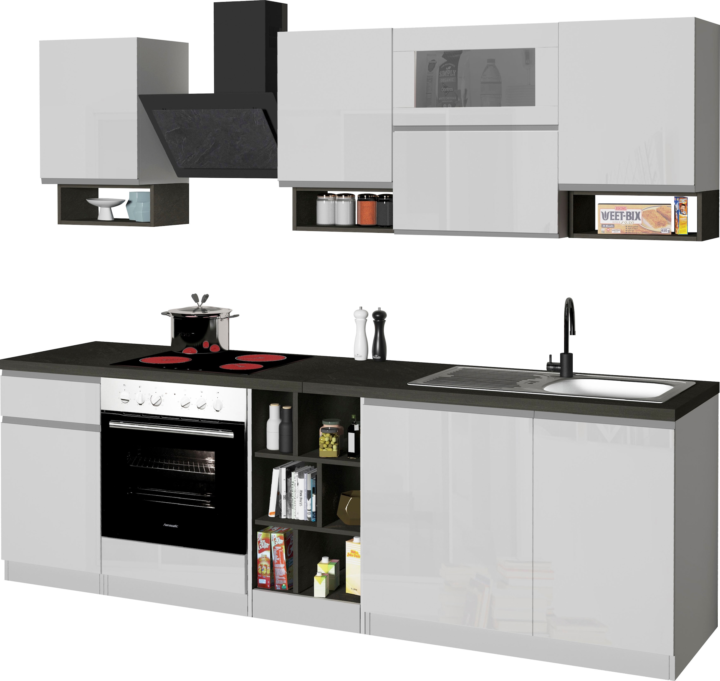 KOCHSTATION Kitchenette »KS-Sole« Breite 256 cm, mit Regalen und Fächern, ohne E-Geräte