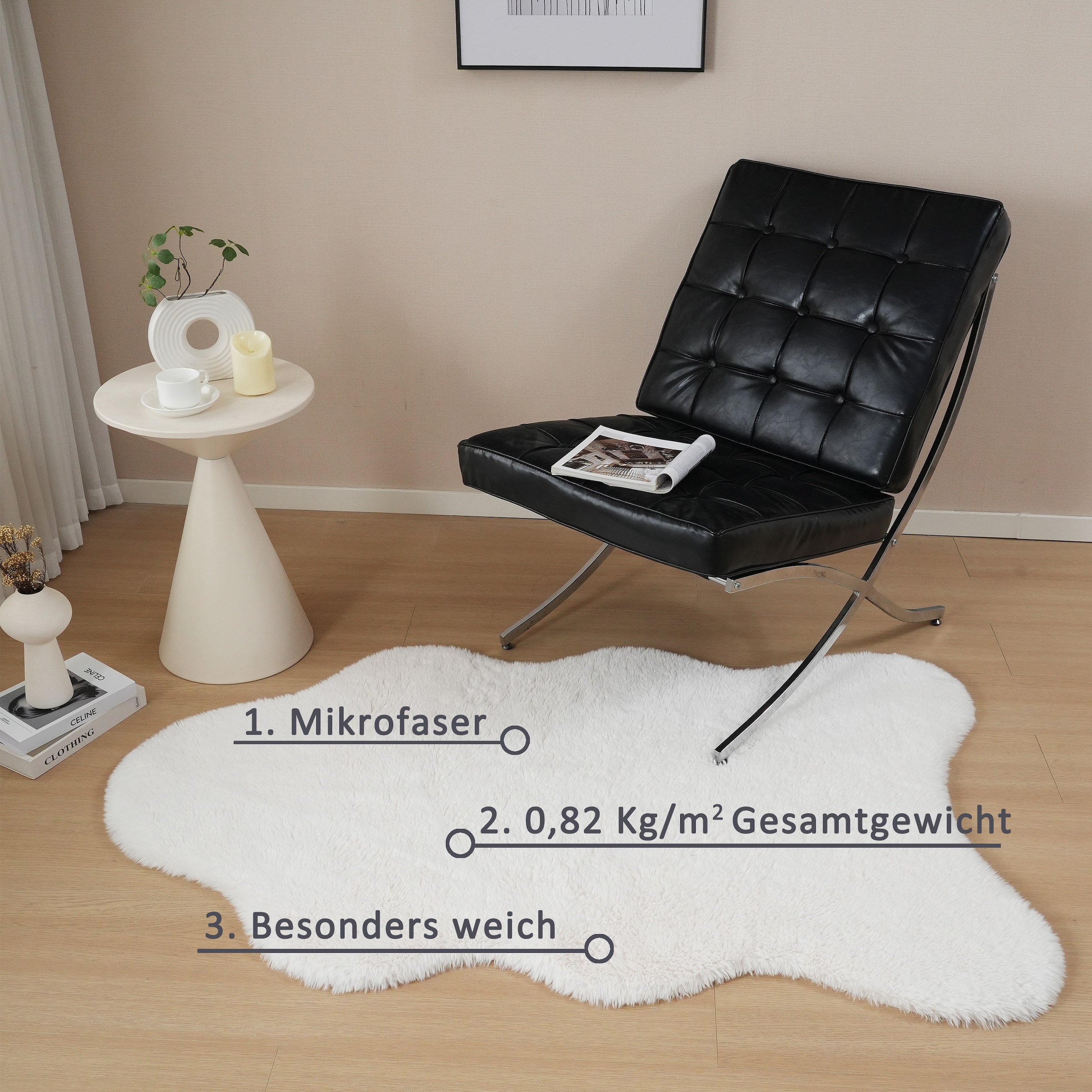 GOODproduct Hochflor-Teppich »Mollin, Fellform, leichter Glanz« rechteckig 30 mm Höhe Kunstfell, Fellimitat, waschbar, flauschig, weich, Wohnzimmer
