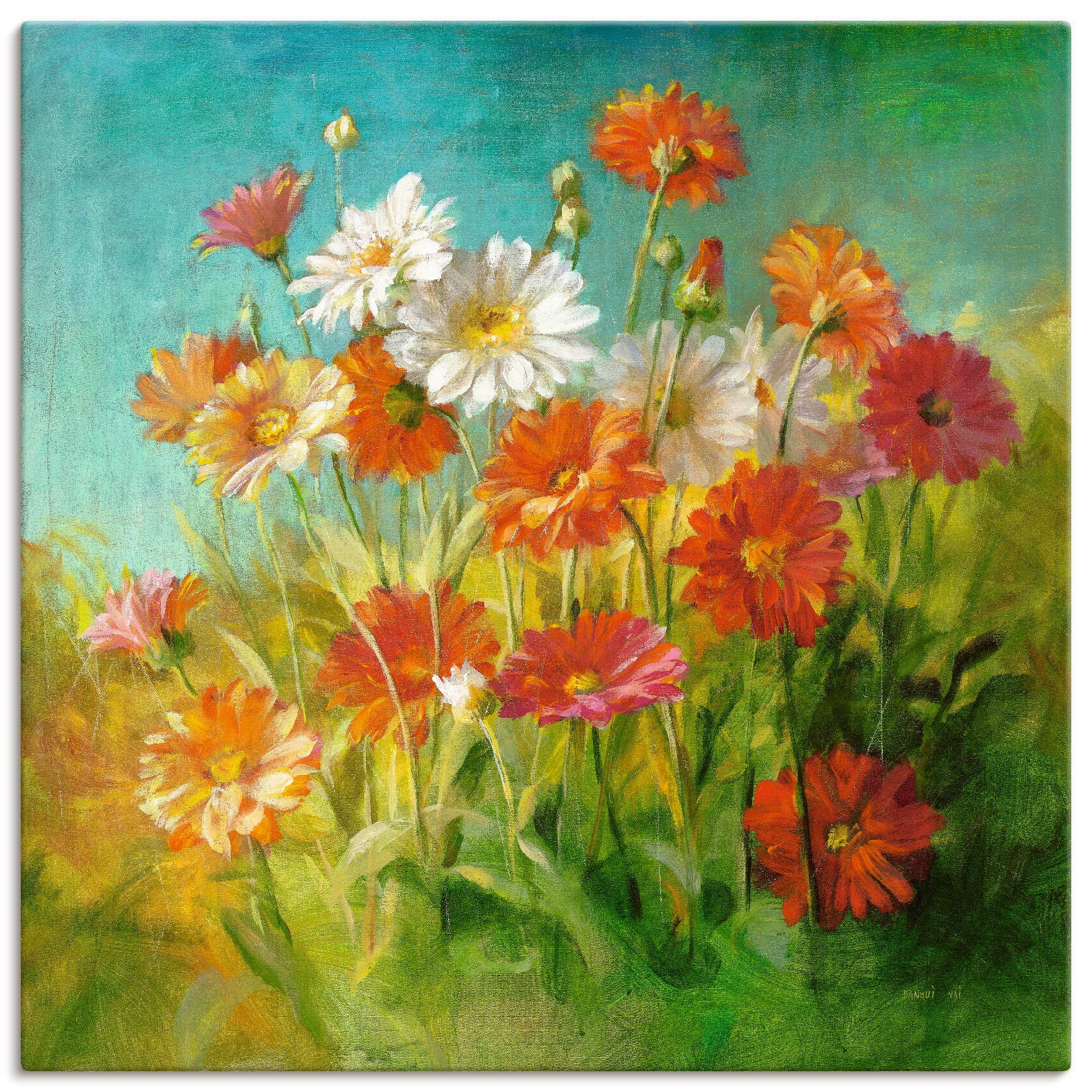 Image of Artland Leinwandbild "Gemalte Gänseblümchen" Blumen 1 Stk. tlg. auf Holzrahmen gespannt