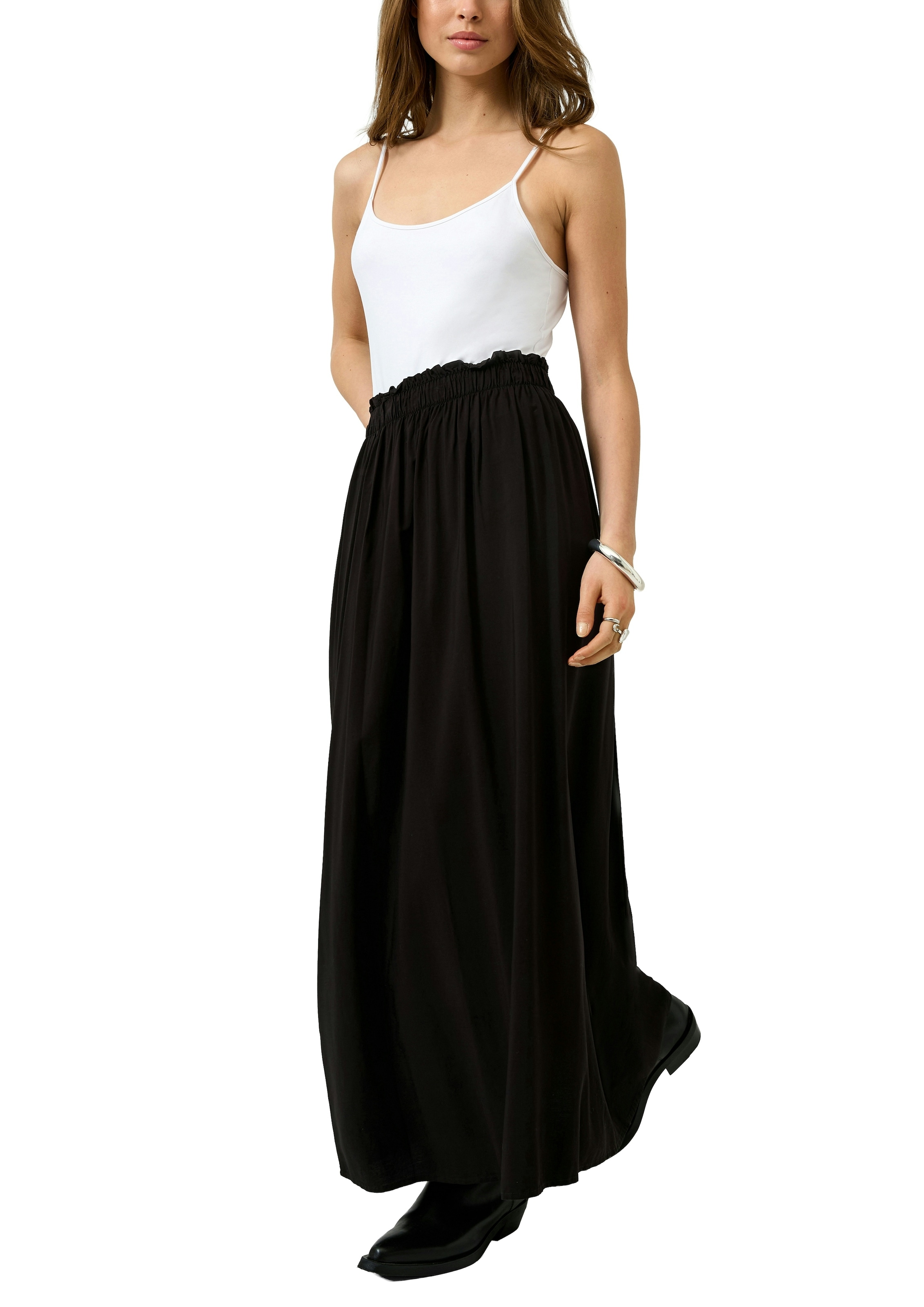 QS Maxi jupe jupe d'été avec ceinture élastique et en viscose pure