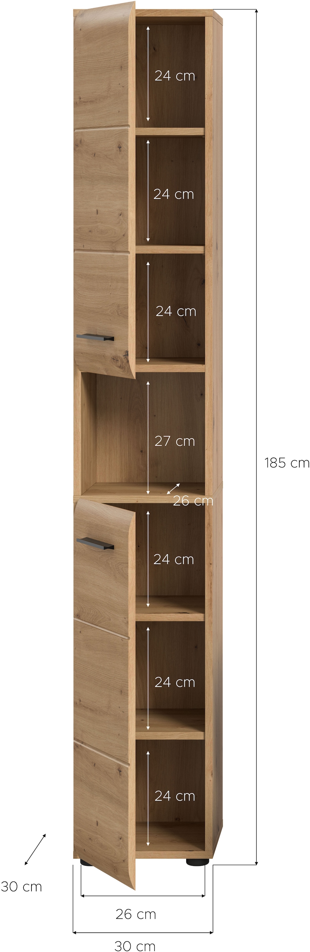 INOSIGN Stauraumschrank 1 Stk. tlg. Florenz, Badschrank hoch, Artisan Oak NB, 185 cm Hoch