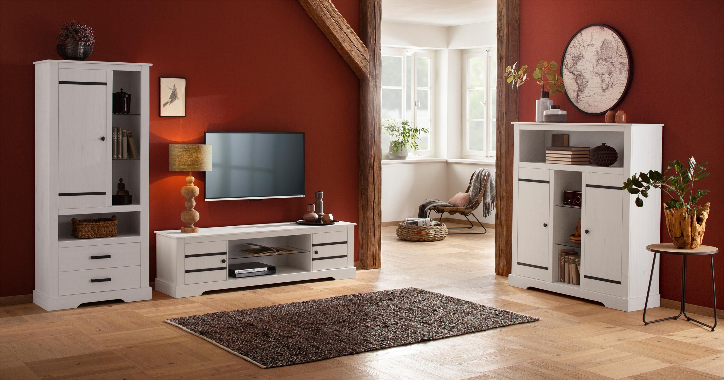 Image of GOODproduct Highboard Stauraumschrank aus massivem Kiefernholz, Breite 120 cm
