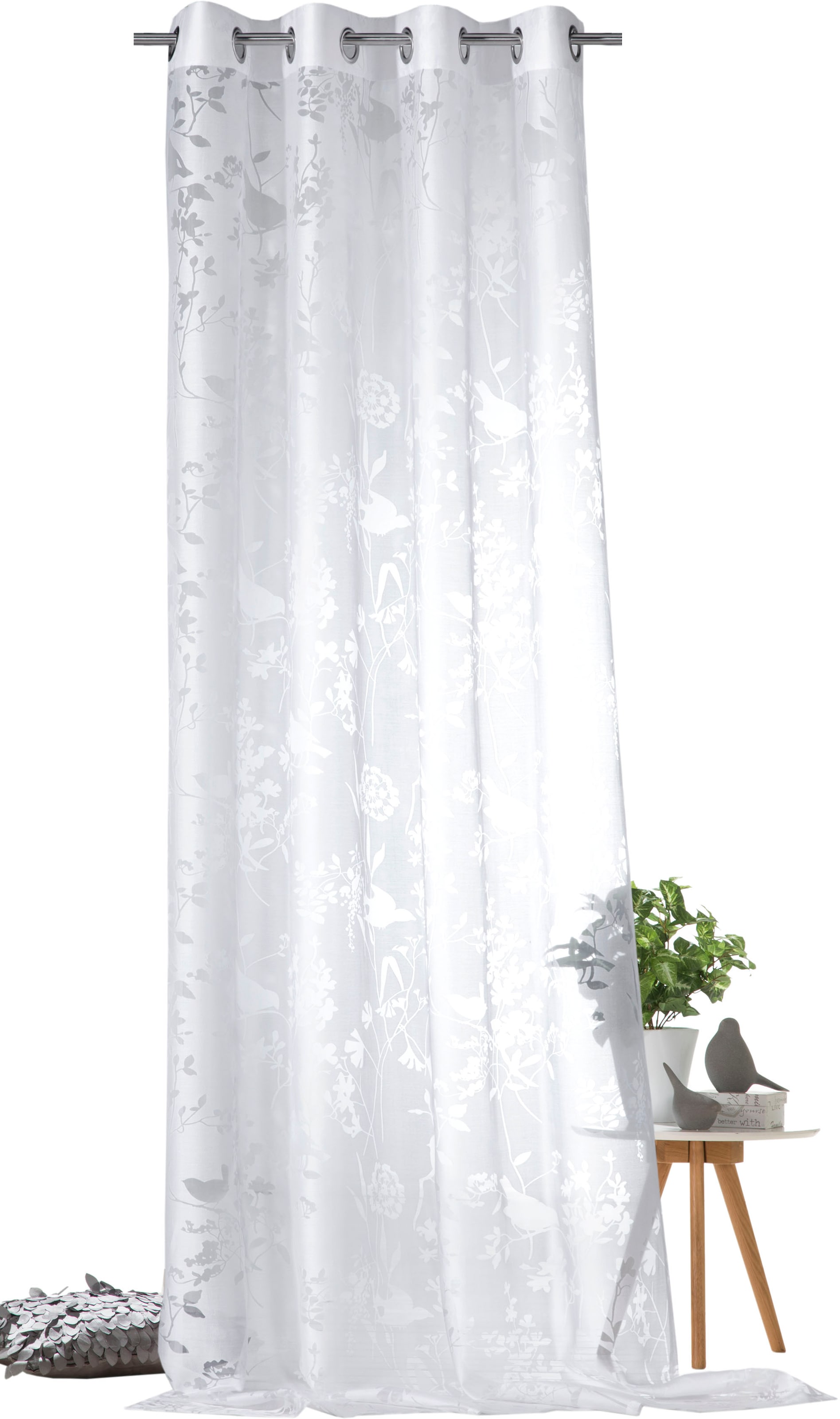 Image of Weckbrodt Vorhang "Shorty" Ösen 1 Stk. tlg. Ausbrenner, Allover,transparent,Motiv Vögel und Zweige, Gardine, Store