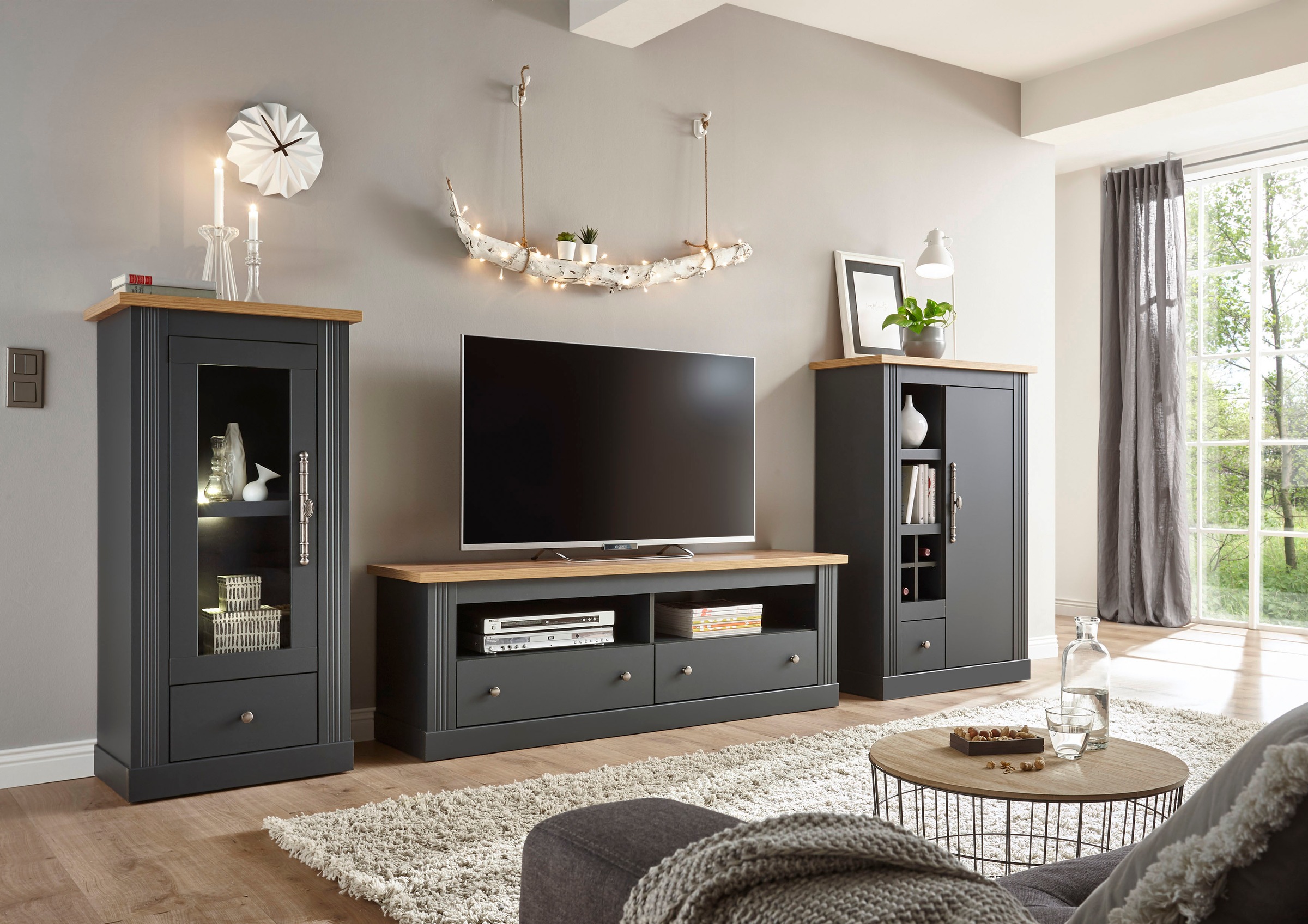 Image of GOODproduct Wohnwand "Westminster" Set, Vitrine, Lowboard, Kommode, 3 Stk. tlg.