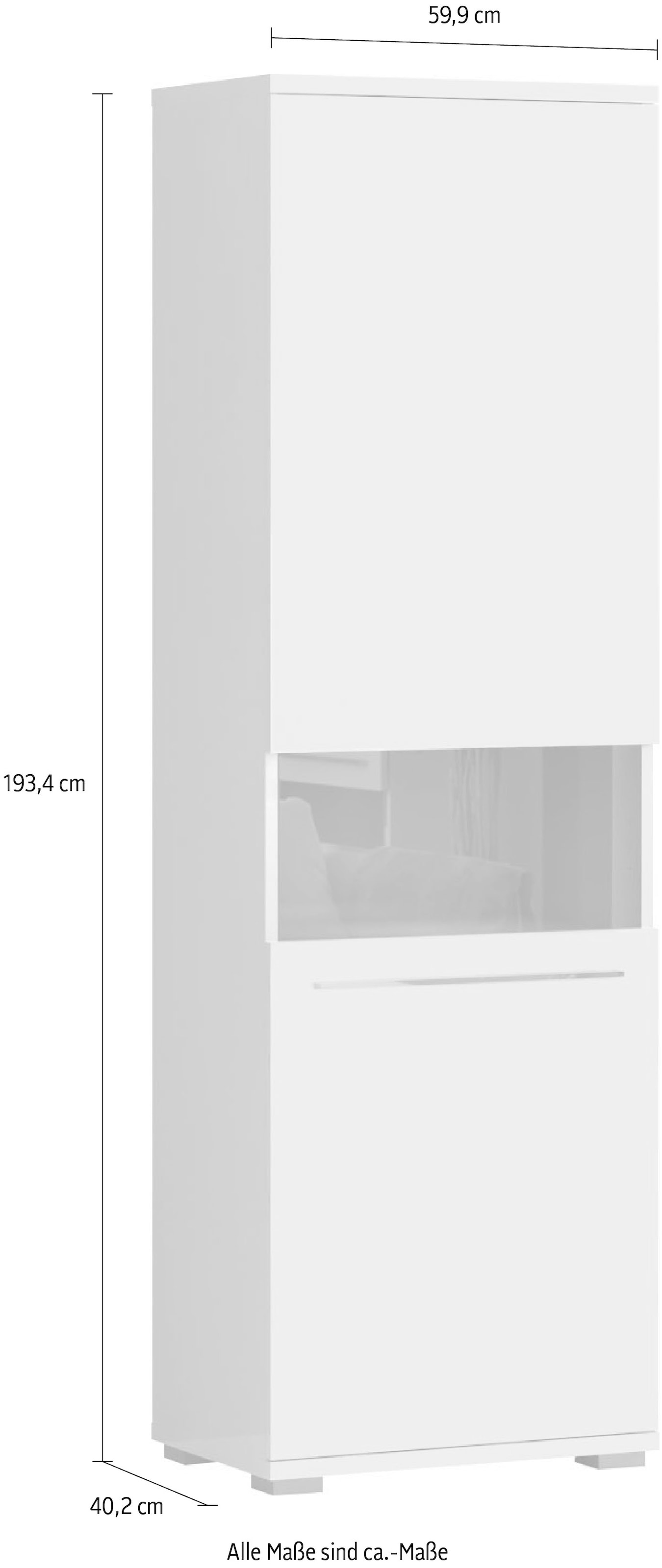 Places of Style Vitrine »Piano«, (H/B/T): 193/60/40,2cm), UV lackiert, Soft-Close Funktion