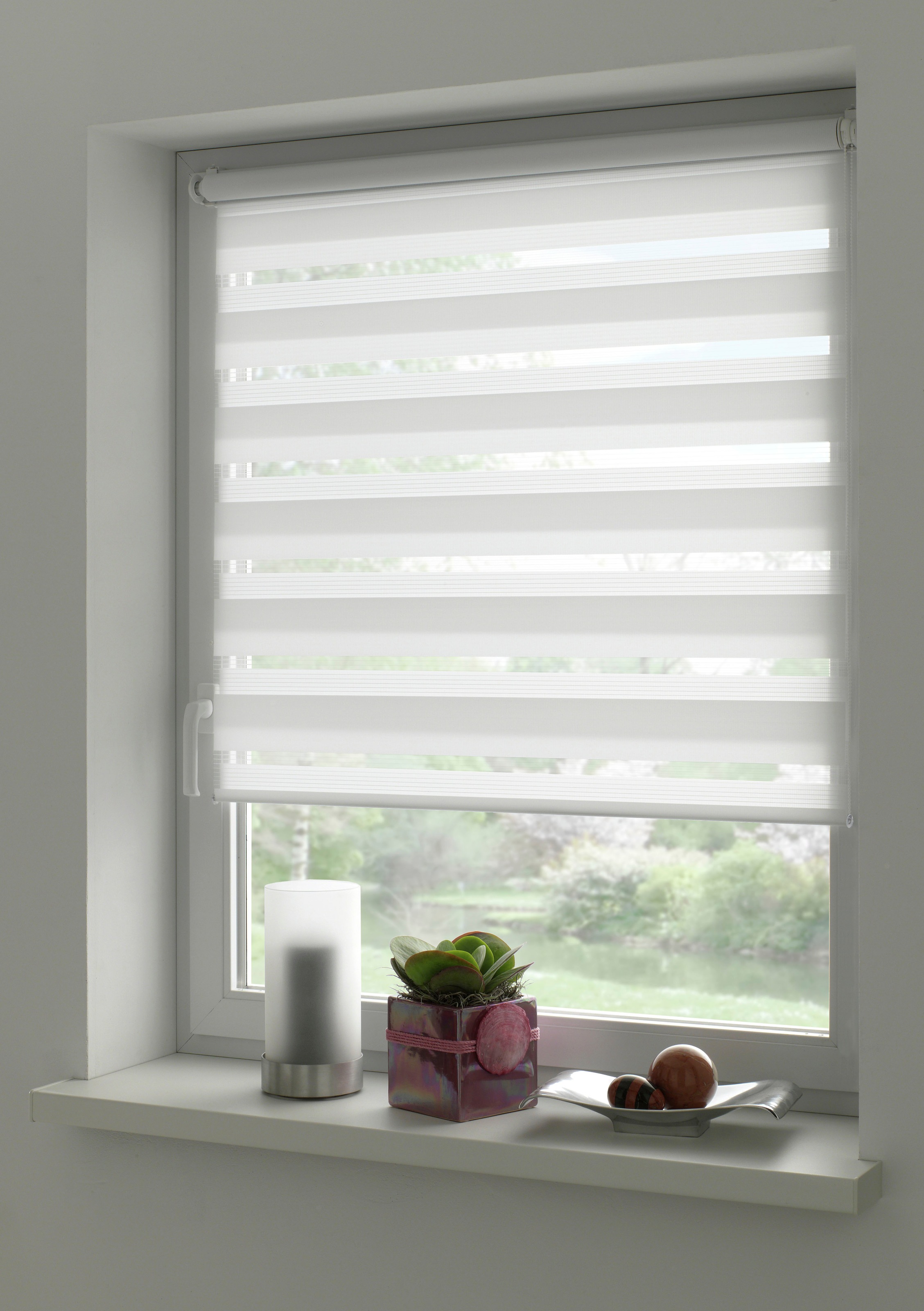 Image of Gardinia Exklusiv Doppelrollo "EASYFIX" transparent Sichtschutz mit Bohren freihängend Rollo vormontiert auf Montageschiene
