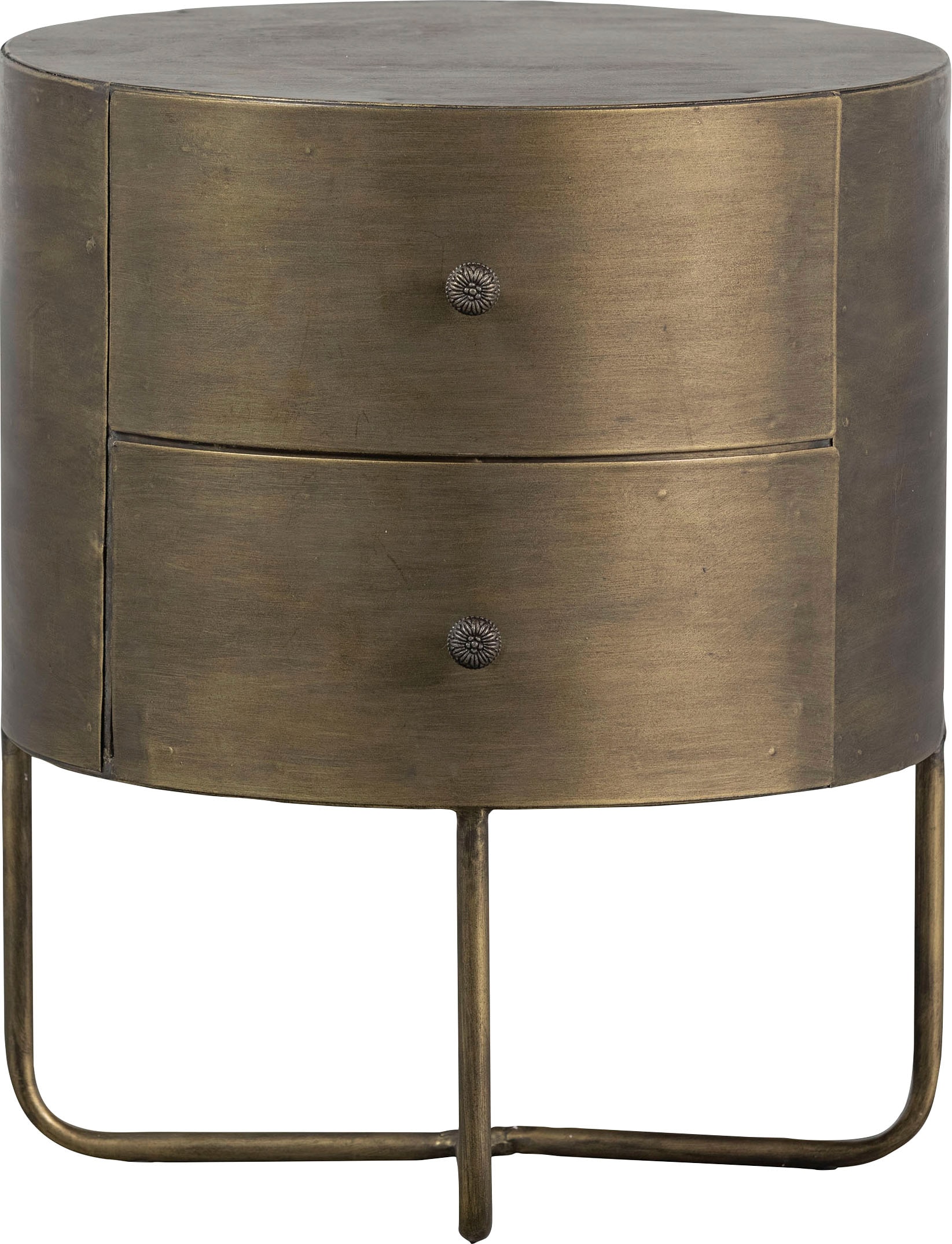 WOOOD Beistelltisch »Glossy Metall Antique-Brass-Beschichtung, H 48 x B 39 x T 39 cm« Zwei Schubladen ohne Schienen, pfleigleicht, fertig montiert geliefert