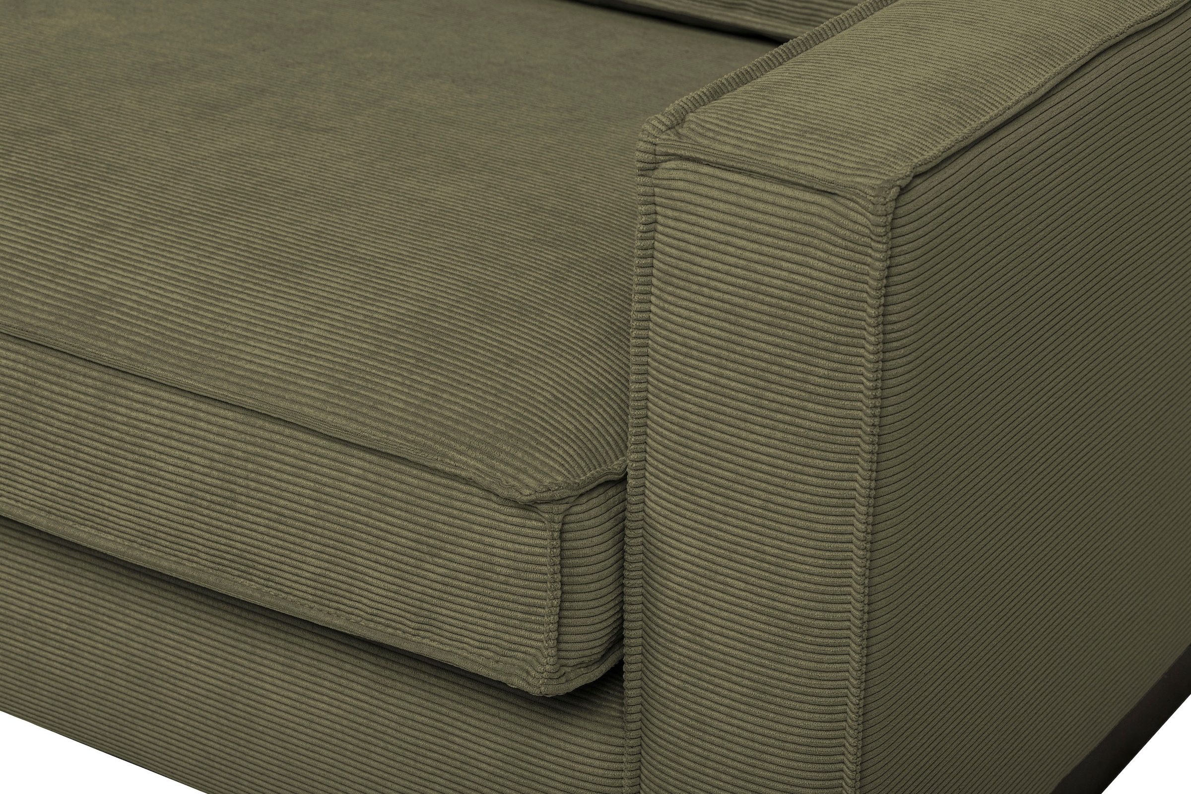 Places of Style Ecksofa »Pinto, 290 cm, Cord, Chenille, Lederoptik, Ottomane links / rechts«, mit Keder, schwarze Metallfüsse, Wellenunterfederung