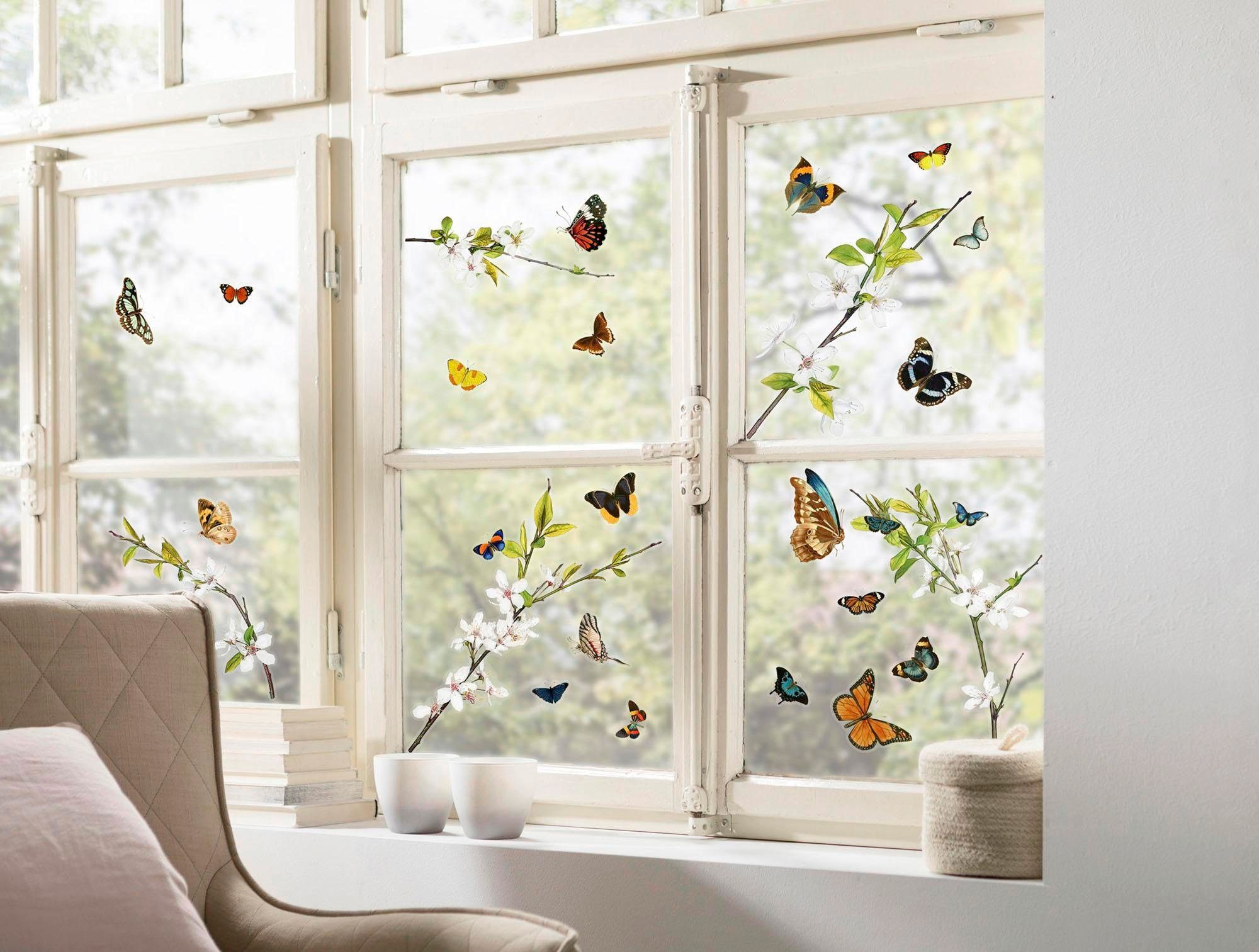 Image of Komar Fensterbild "Cheerful Schmetterlinge 27 Motive, Design Frühling Sommer" Sticker für Fenster oder Spiegel, selbsthaftend und wiederverwendbar