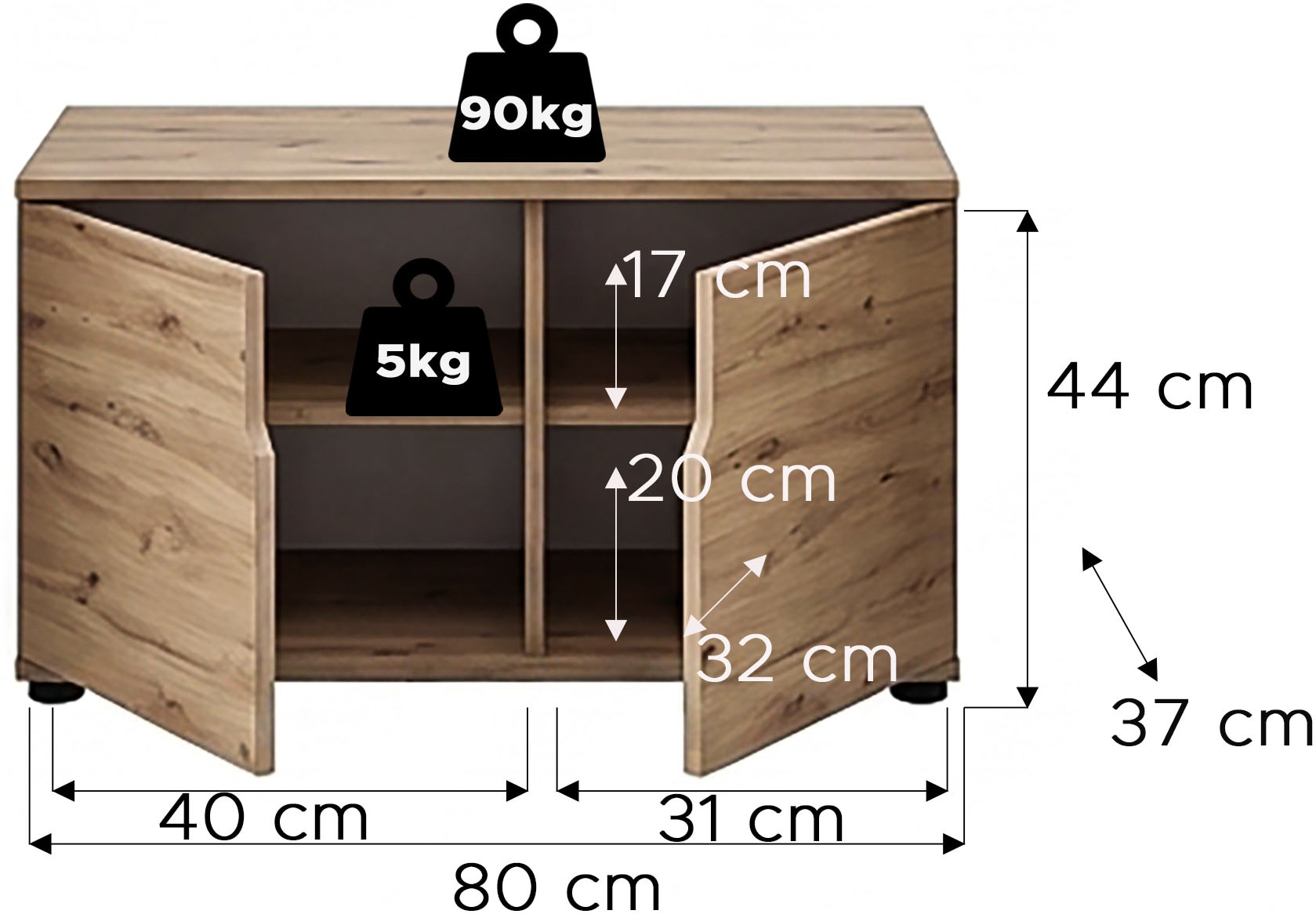 GOODproduct Sitzbank »FJELL, Breite 80cm, 2 Türen, 2 Einlegeböden, 4 Fächer« Bank Truhe, Kommode, Garderobenbank, Dielenbank