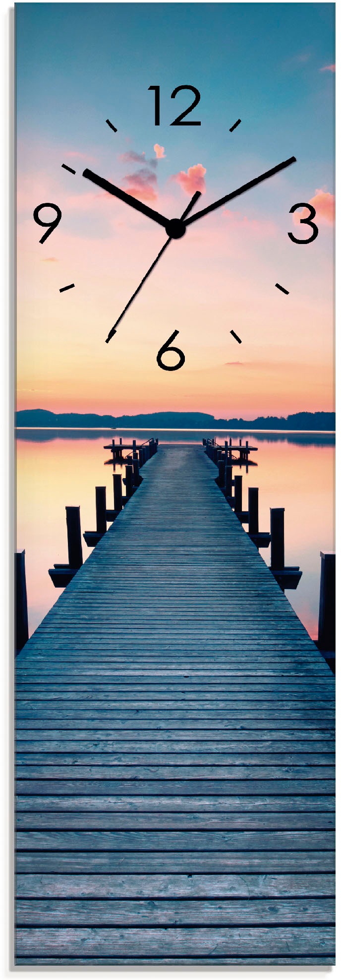 Image of Artland Wanduhr »Langer Pier am See im Sonnenaufgang«, lautlos, ohne Tickgeräusche, nicht tickend, geräuschlos - wählbar: Funkuhr o. Quarzuhr, moderne Uhr für Wohnzimmer, Küche etc. - Stil: modern bei Ackermann Versand Schweiz