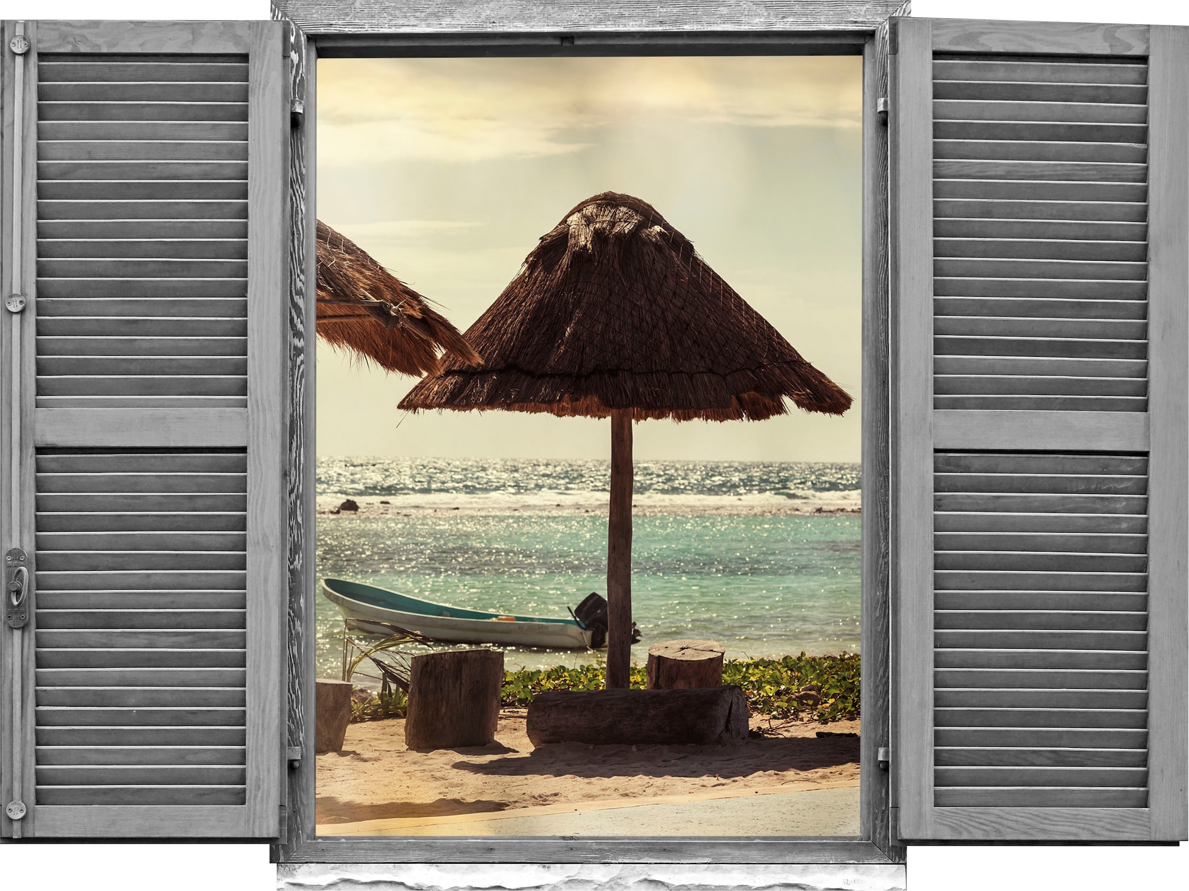 Image of queence Wandtattoo "Palapa" Wandsticker, Wandbild, selbstklebend, 3D, Fenster