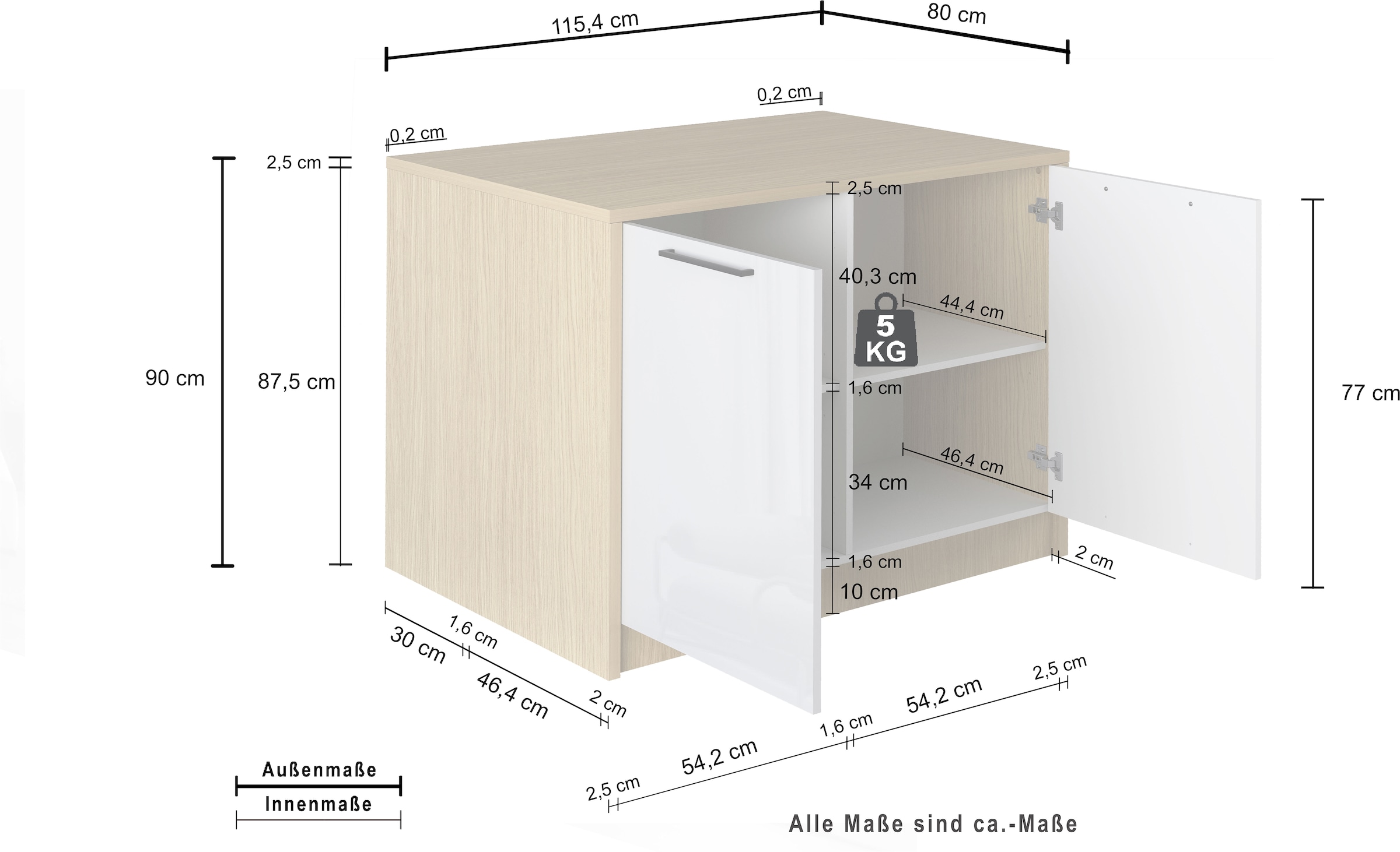 KOCHSTATION Ilot de cuisine »KS-Luna« Largeur 115 cm, 2 portes, 4 compartiments intérieurs, 2 places à manger, portes amorties