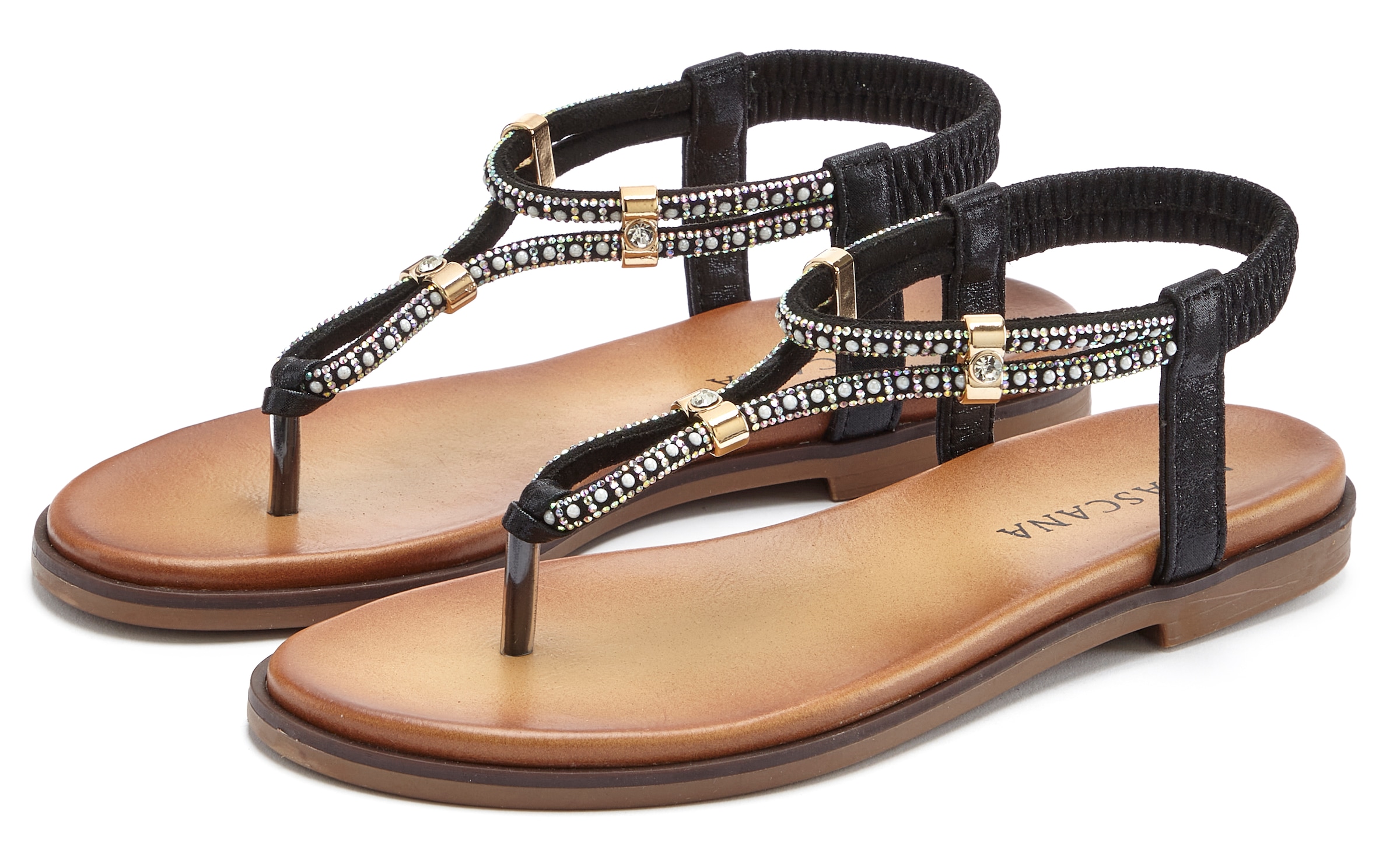 Image of LASCANA Zehentrenner "Sandale, Sommerschuh, offener Schuh," mit eleganten Schmucksteinchen VEGAN