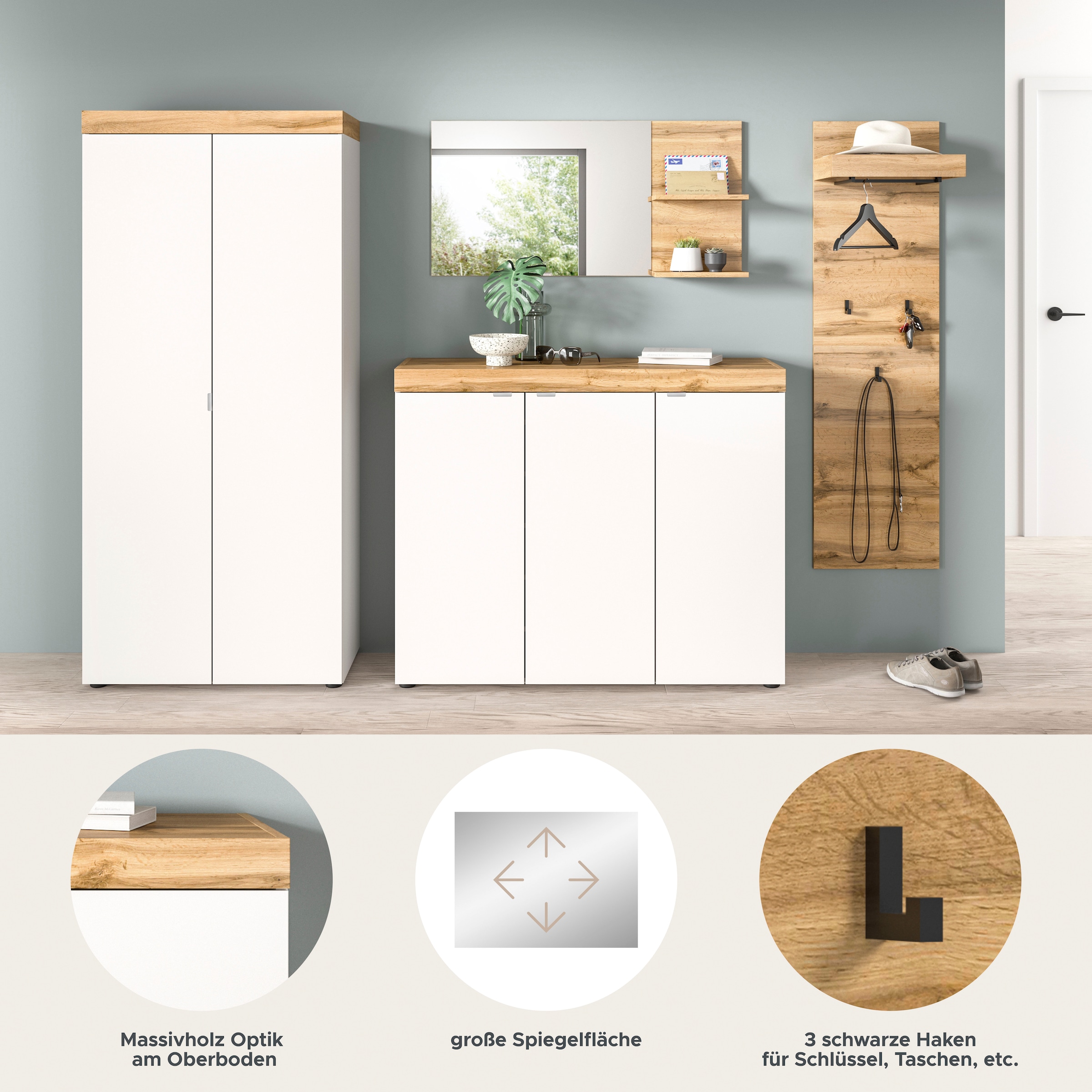 GOODproduct Garderoben-Set »MAMBO II, 4-teilig, TOPSELLER!, hängend oder stehend montierbar« 4 Stk. tlg.