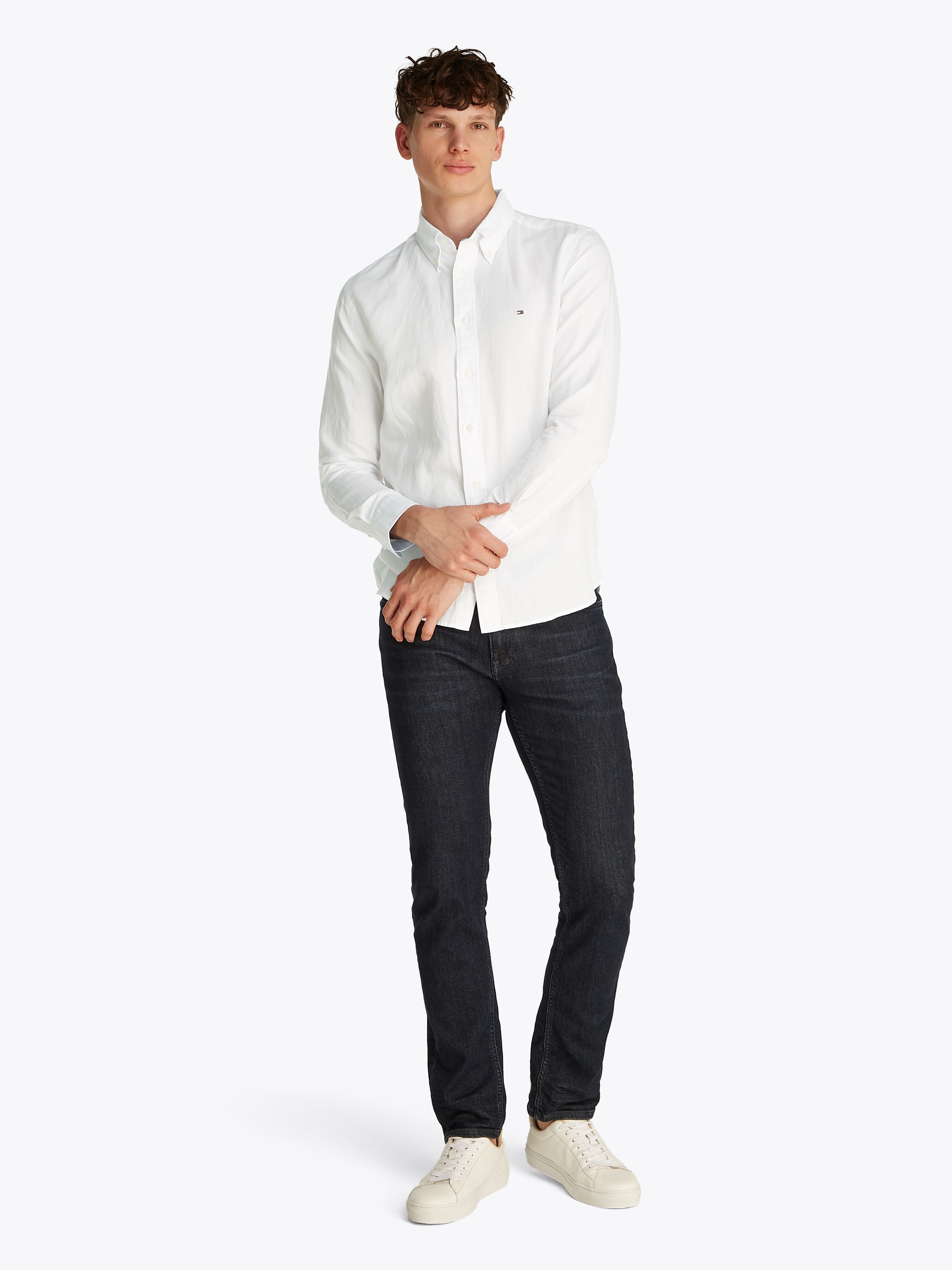 Tommy Hilfiger Langarmhemd »LINEN BLEND SOLID RF SHIRT«, mit Button-down-Kragen
