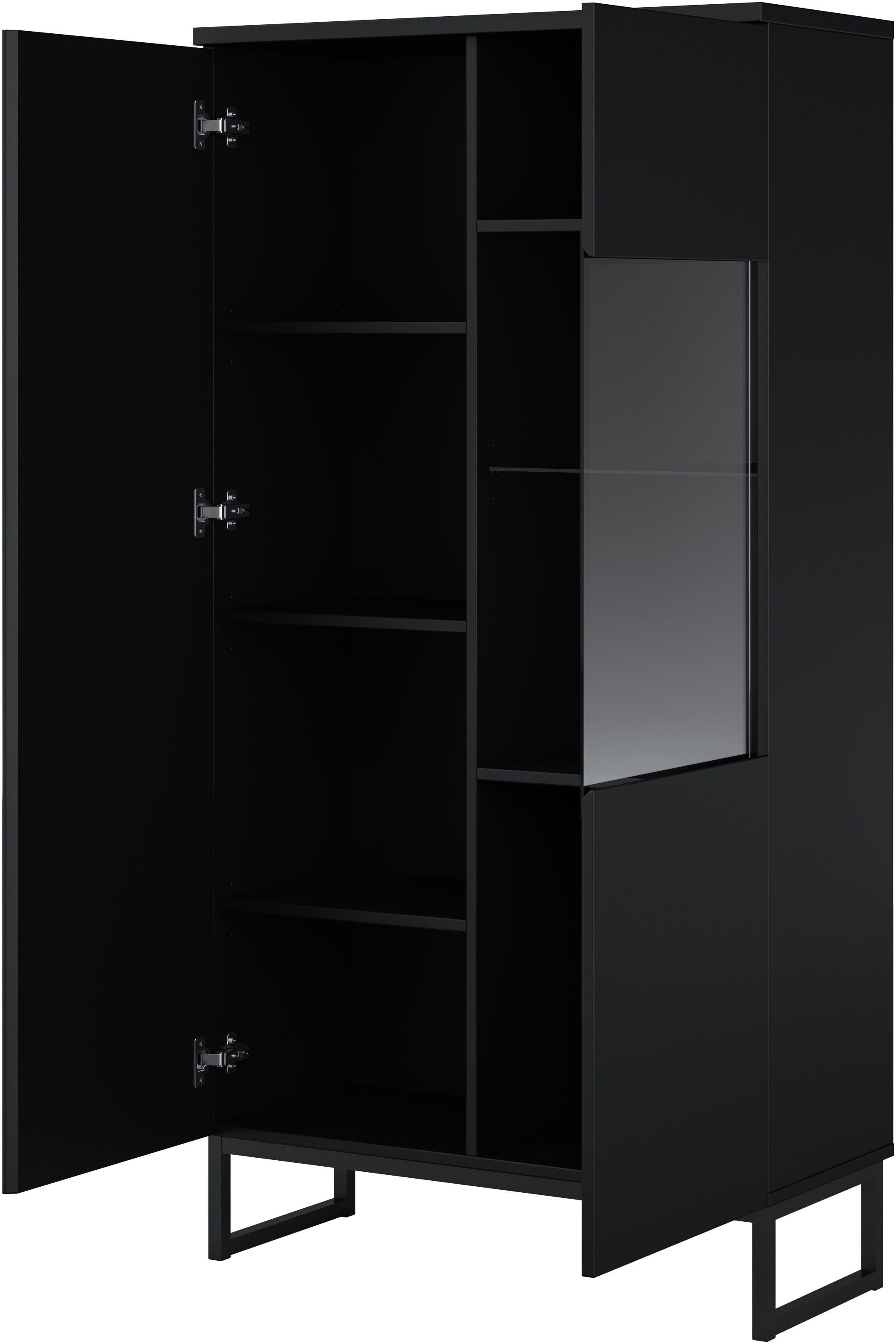 GOODproduct Vitrine »Modo II, Breite 80 cm, moderner griffloser Vitrineschrank« Vitrine viel Stauraum, Einlegeböden verstellbar, Glastür, Metallkufen