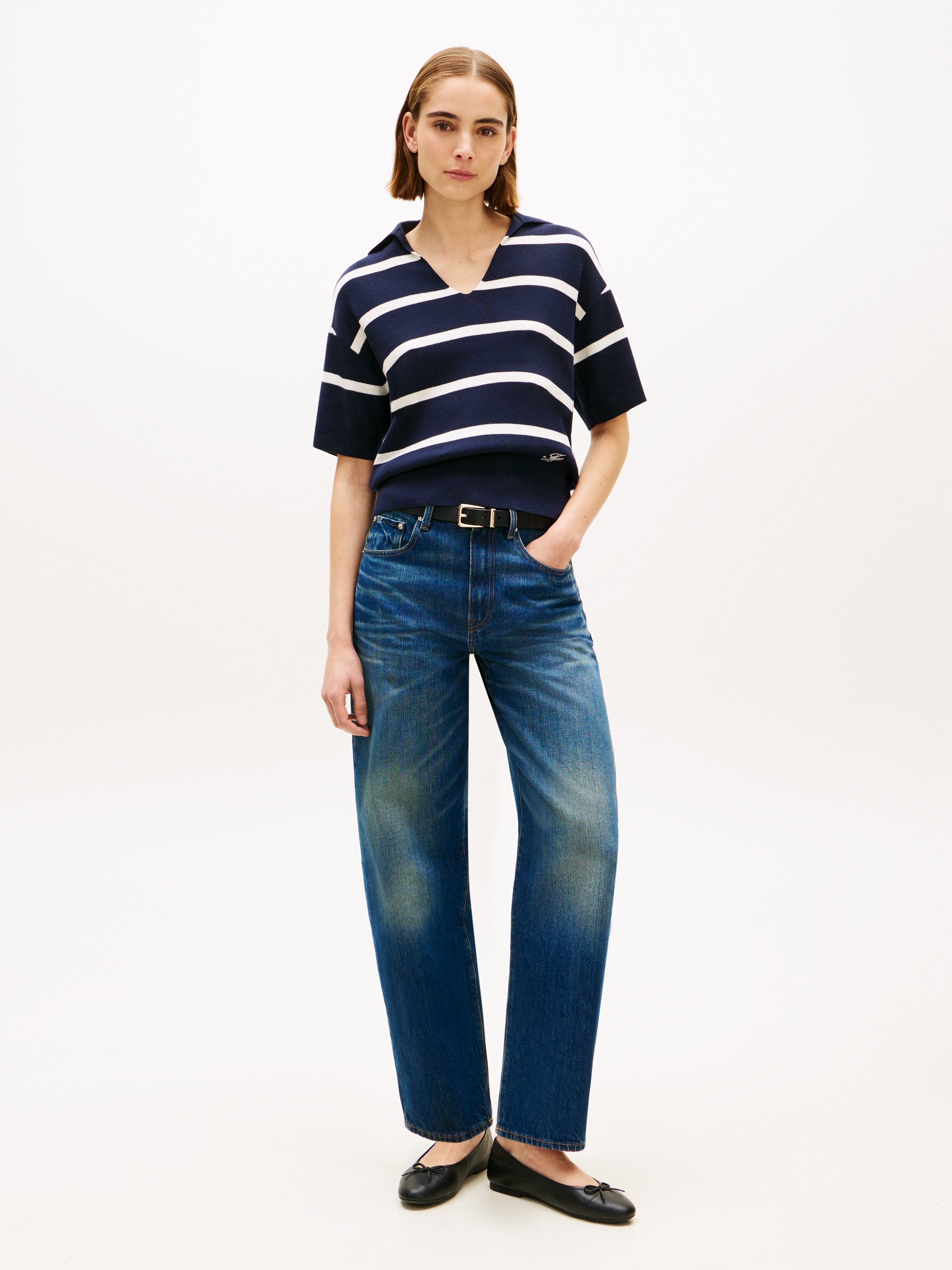 Tommy Hilfiger Pull en tricot »CO FULL NEEDLE POLO SS SWT« mit V-Ausschnitt