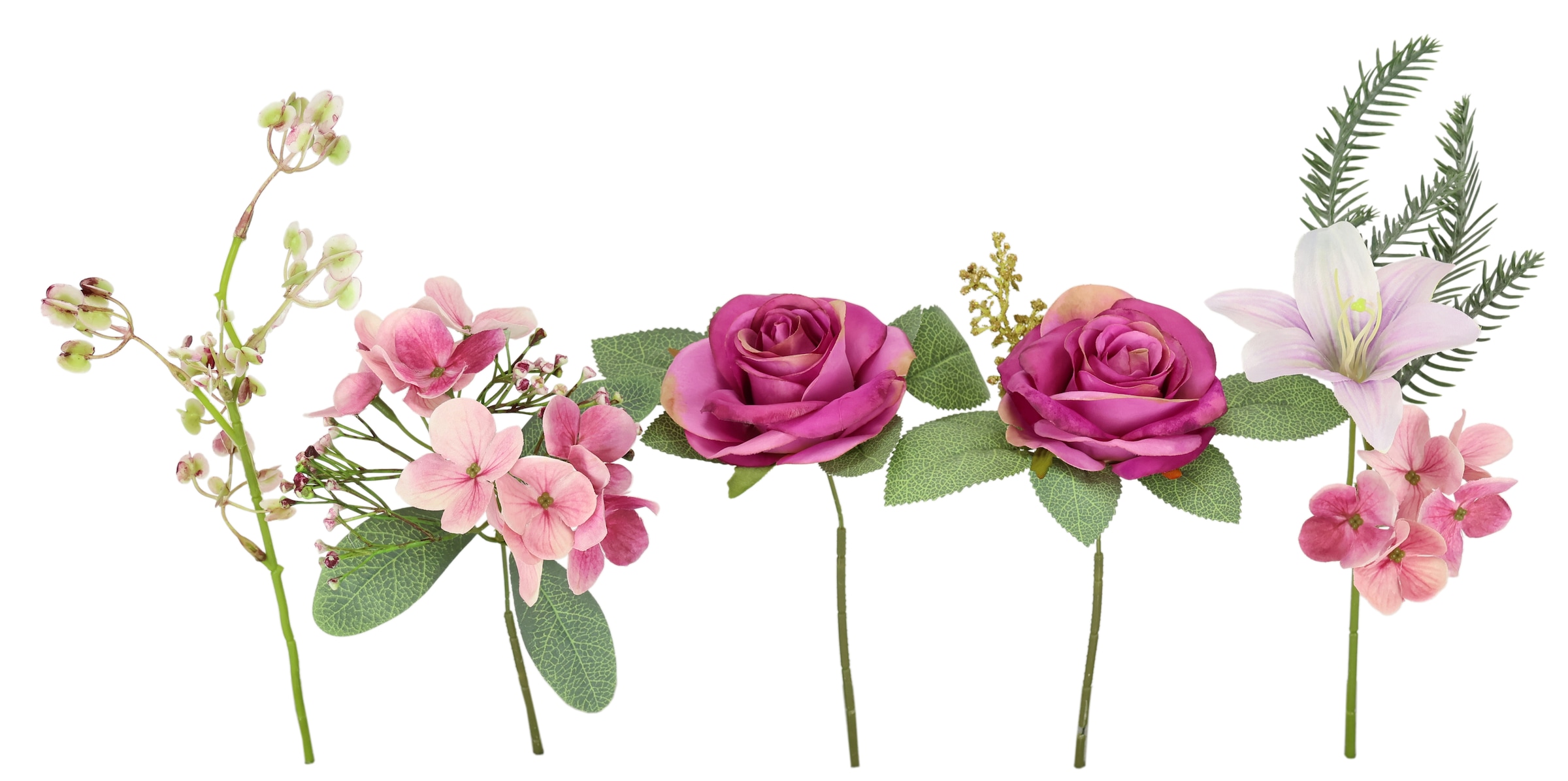 I.GE.A. Kunstblume »Kunstblumen-Strauss Rosen Lilien Hortensie«, Blumenstrauss Bouquet Blume Grabschmuck Aufleger Grabdeko