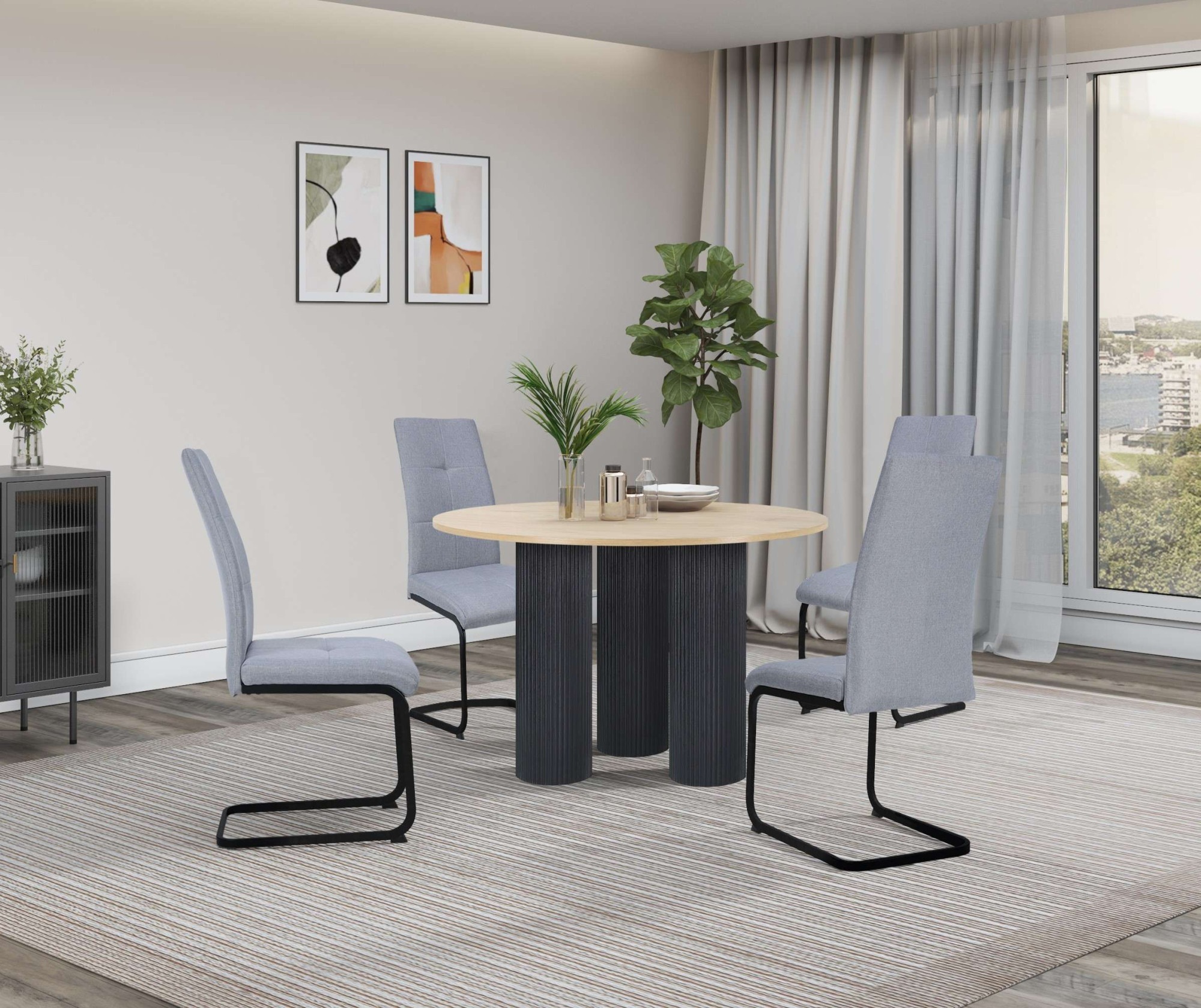 GOODproduct Esstisch »Mandan« rund, 110x110 cm, 25 cm runde Beine mit Rillenstruktur, Höhe 76 cm