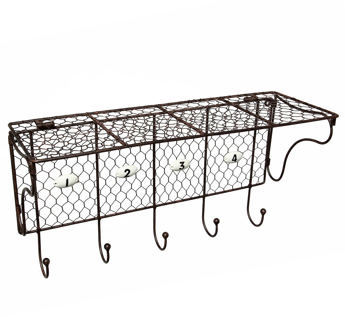 Image of Ambiente Haus Wandregal "Draht Wandregal mit Haken in Antikbraun" 1 Stk. tlg.