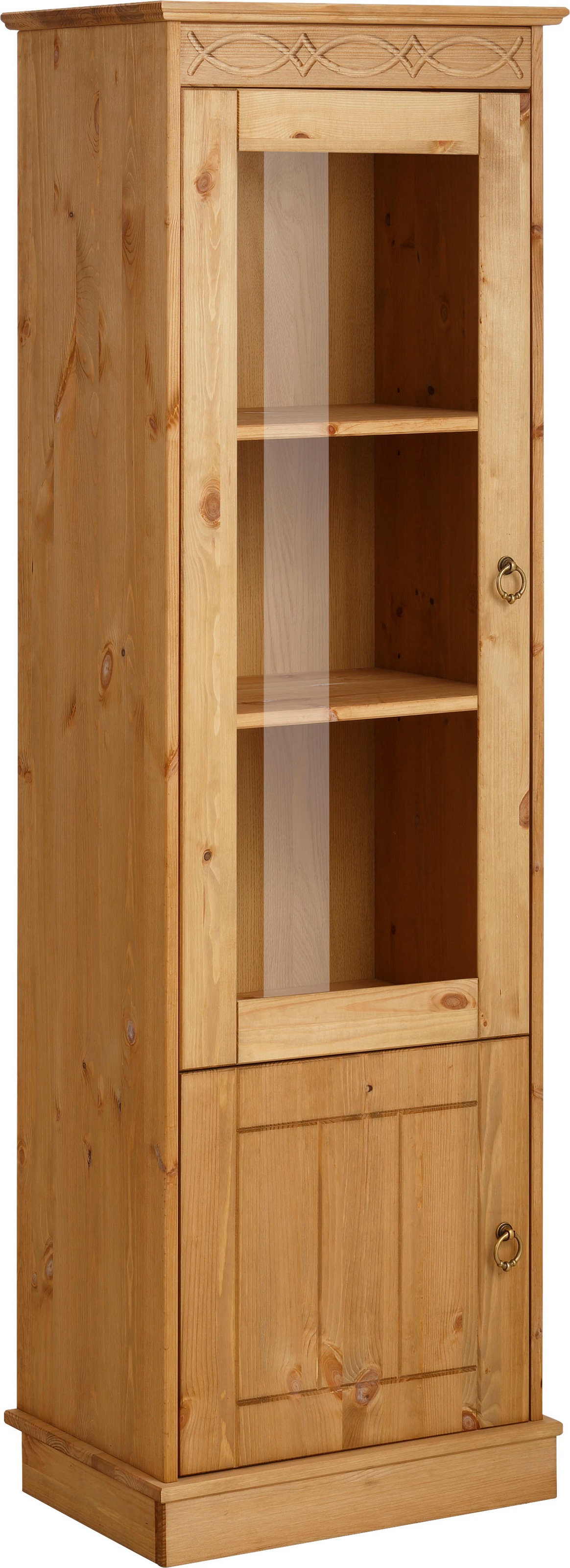 Image of GOODproduct Vitrine "Indra" aus massiver Kiefer, FSC, 2trg., Höhe 145 cm, dezentes Ornament
