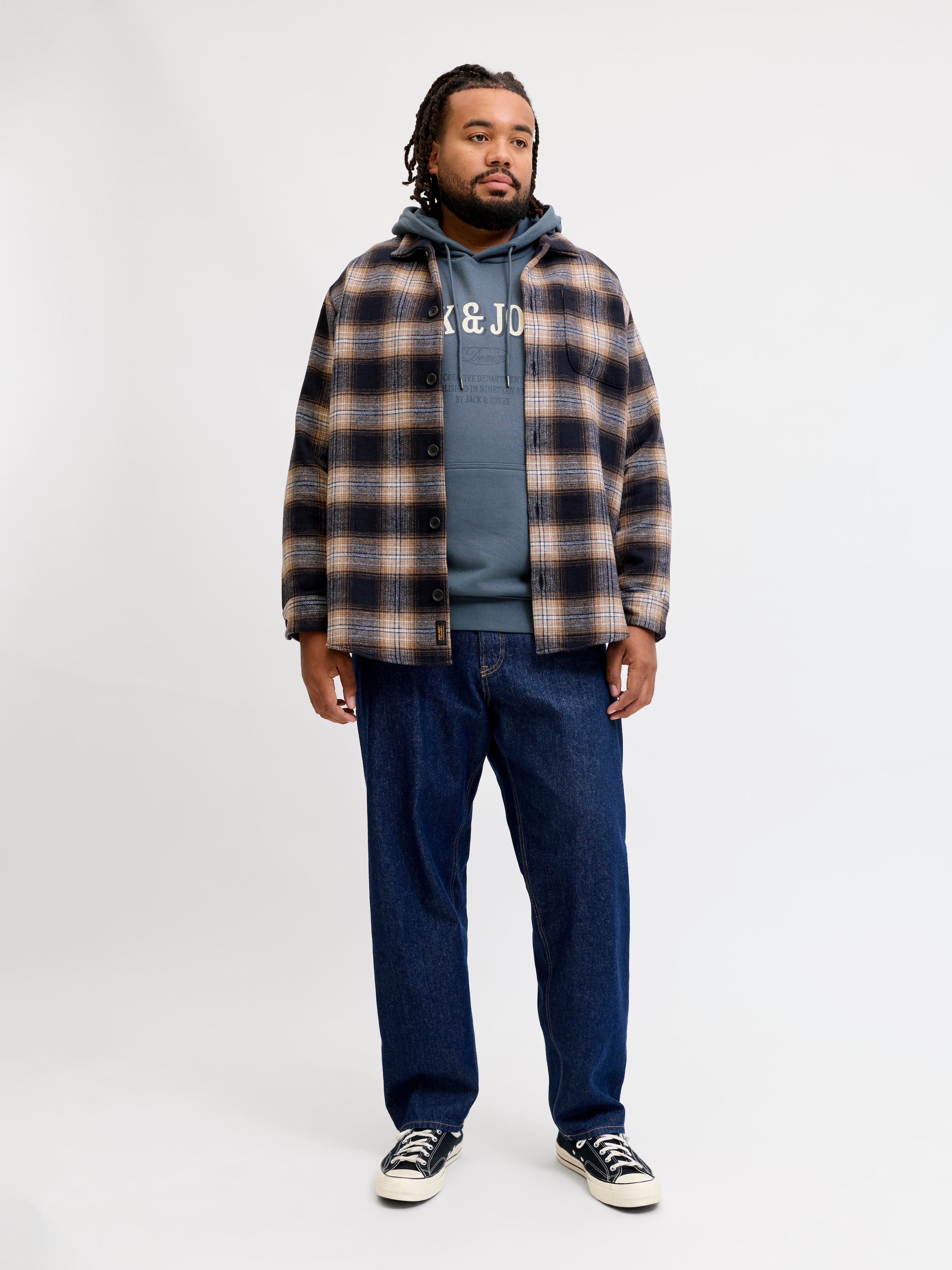 Jack & Jones PlusSize Langarmhemd »JJESOHO OLLIE OVERSHIRT LS SN PLS« Materialmix, regular fit