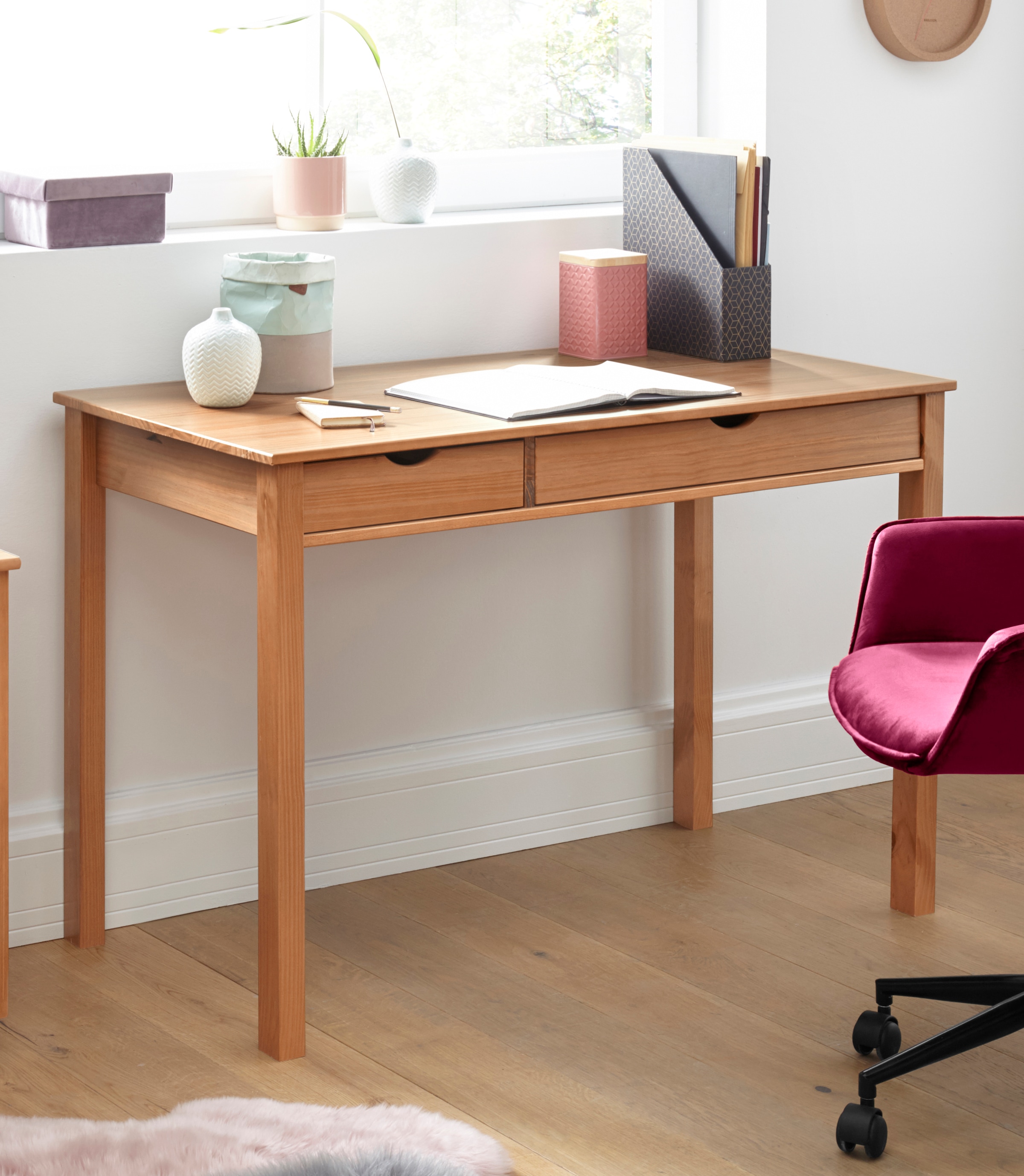 INOSIGN Schreibtisch »Gava«, massives Kiefernholz, für das home office, Laptoptisch Breite 120 cm