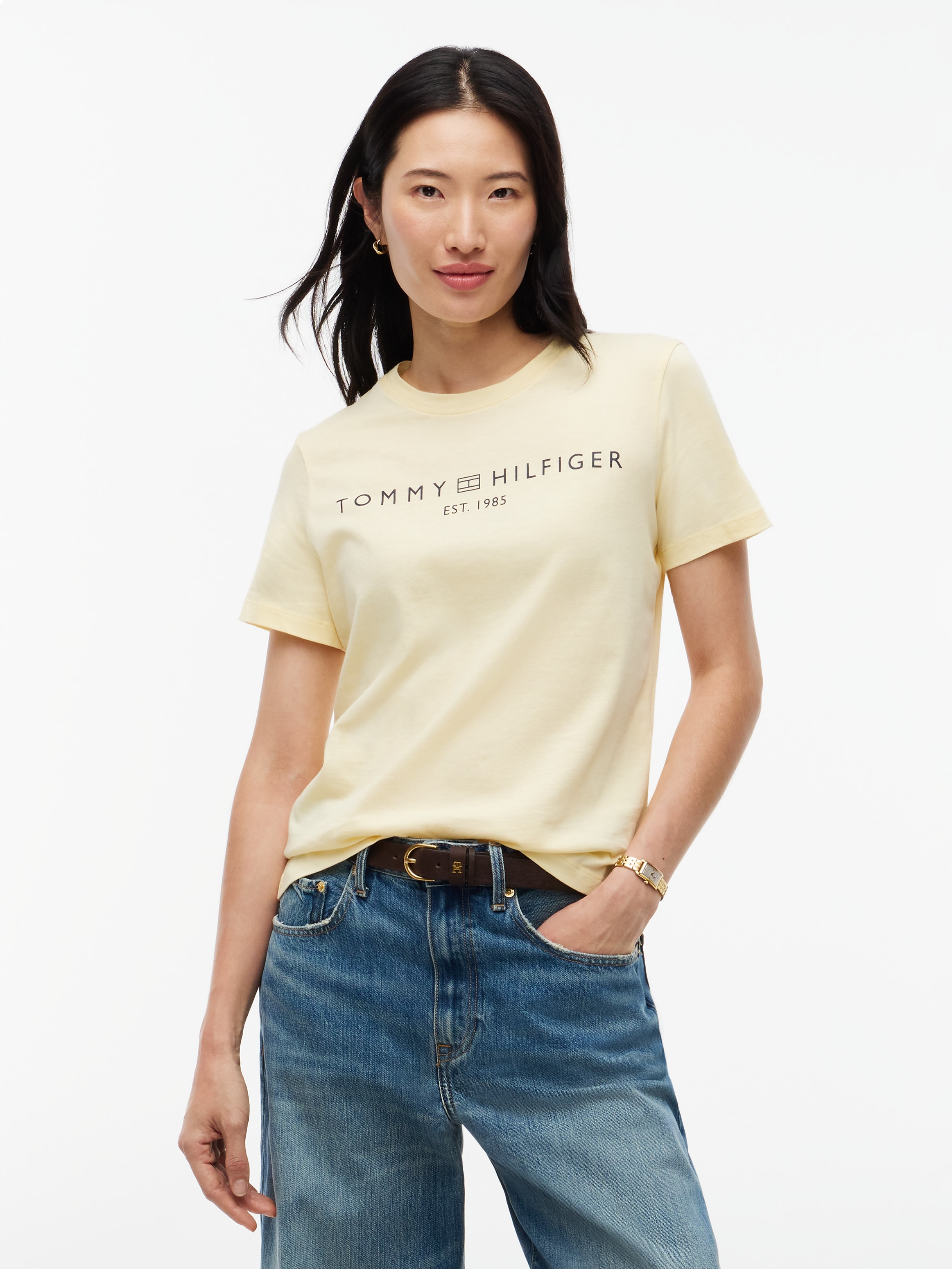 Image of Tommy Hilfiger Kurzarmshirt "REG CORP LOGO C-NK mit Logoschriftzug und Stickerei" Baumwolle