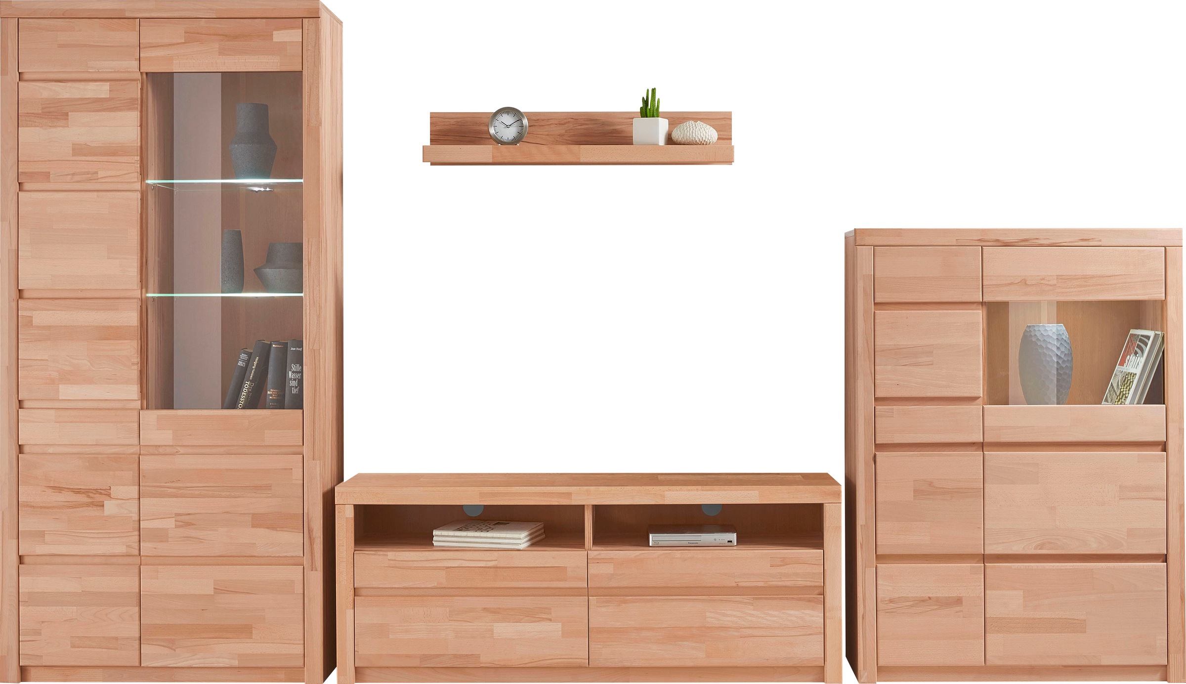 Image of GOODproduct Wohnwand "Silkeborg: 4-teilig, Breite: 320cm, Griffmulden, Fronten Massivholz" Set, 4 Stk. tlg.