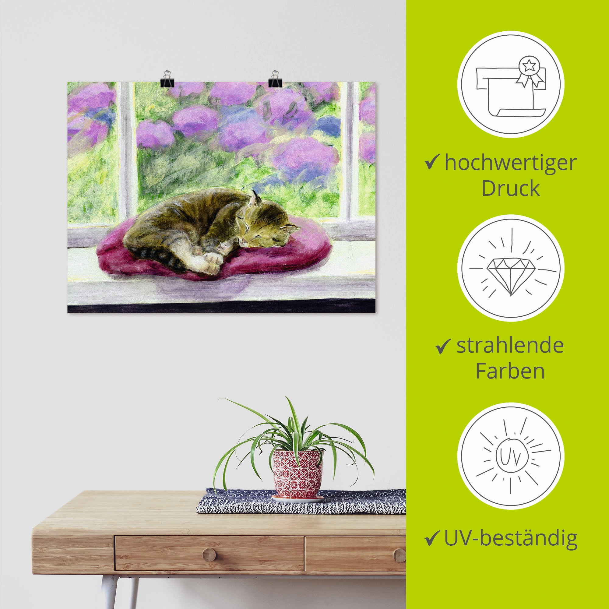 Artland Wandbild »Katze auf Gartenfensterbank«, Haustiere, (1 St.), als Poster, Wandaufkleber in verschied. Grössen