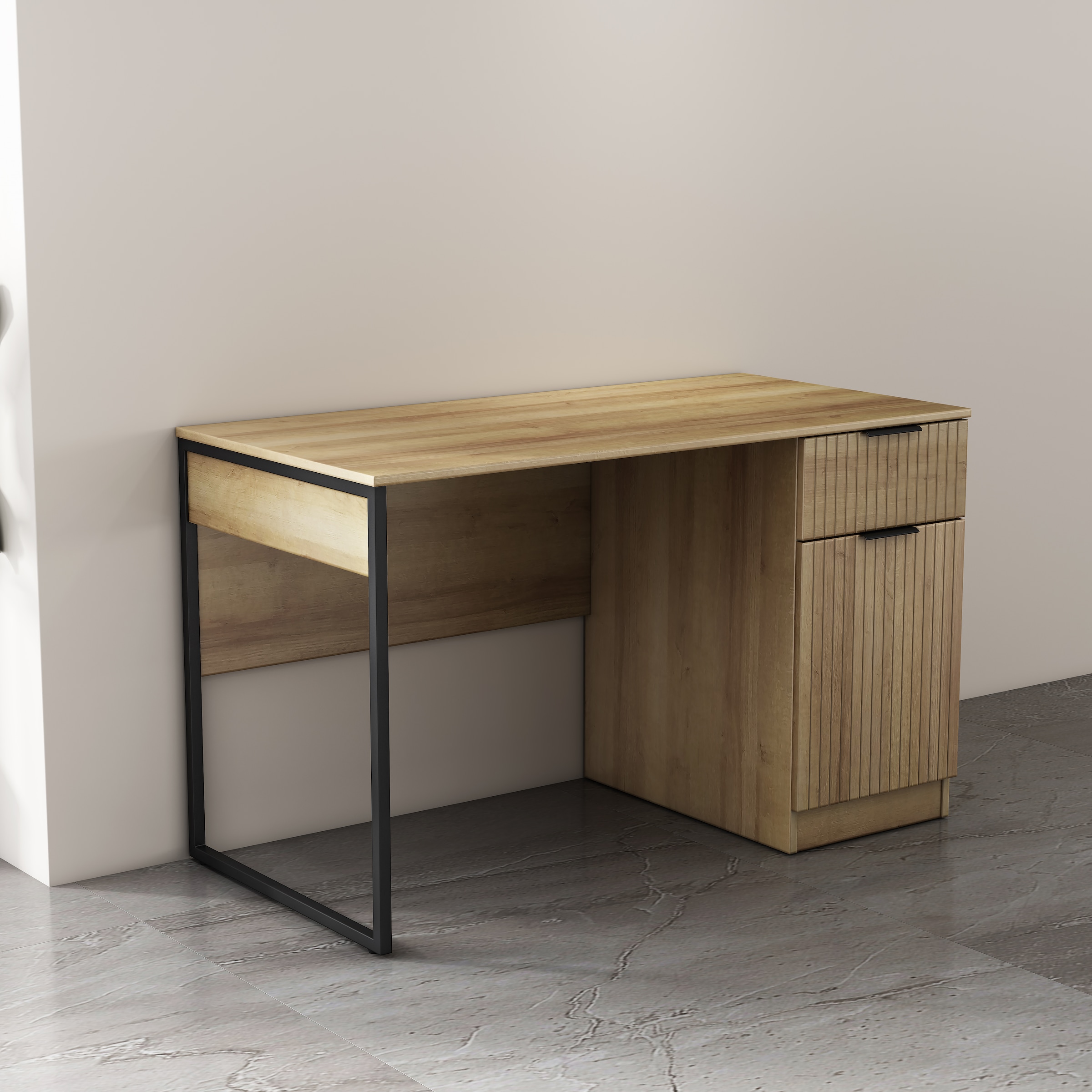 GOODproduct Schreibtisch »Aspea« Set,  mit Schublade, ausreichend Stauraum, moderne Rillenoptik, B. 120 cm