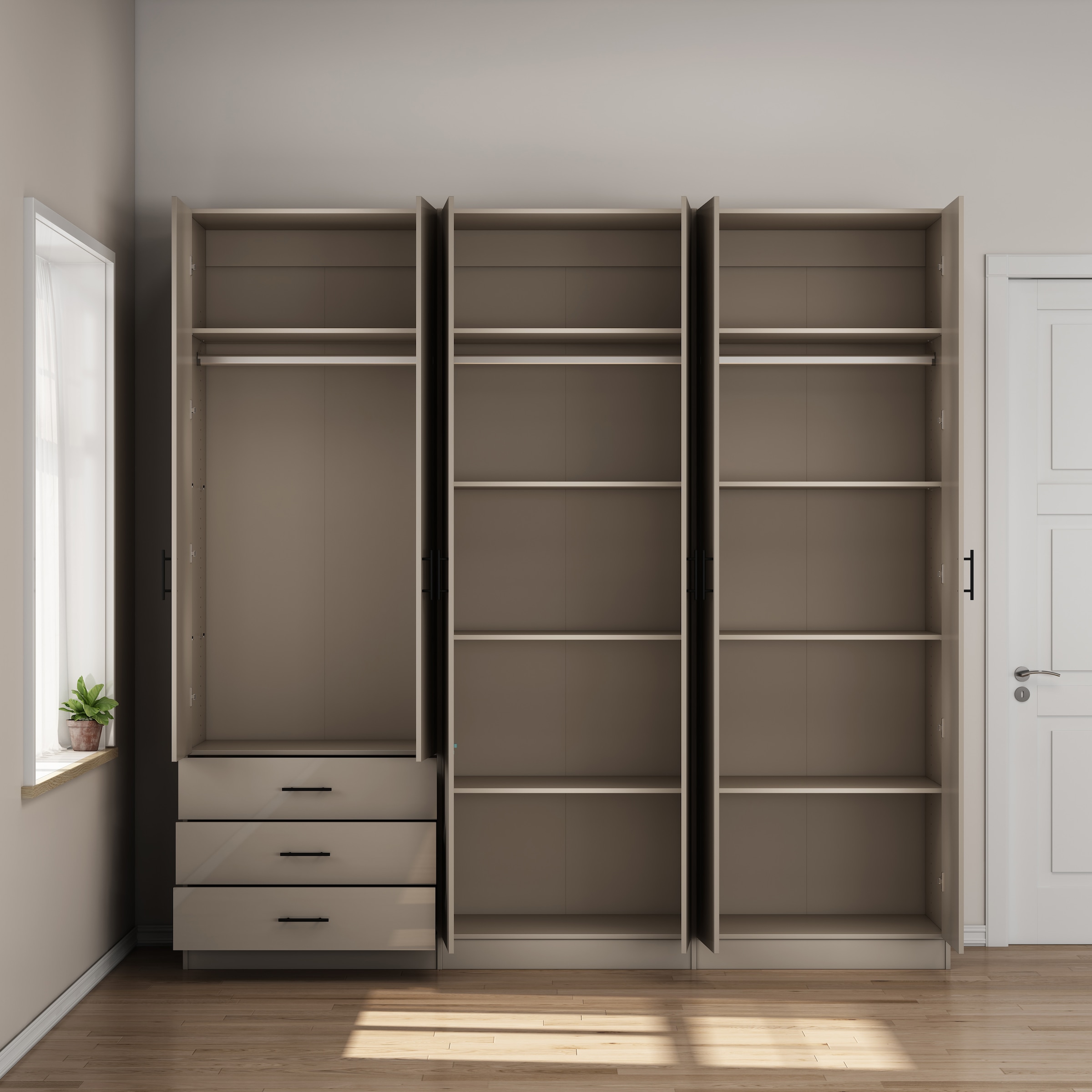 GOODproduct Kleiderschrank »Trento Schlafzimmerschrank Garderobe hochglanz« in 2 unterschiedlichen Schrankhöhen wählbar,  Schrank mit 6 Türen und 3 Schubladen, hochglanz Fronten, Höhe 2,39m