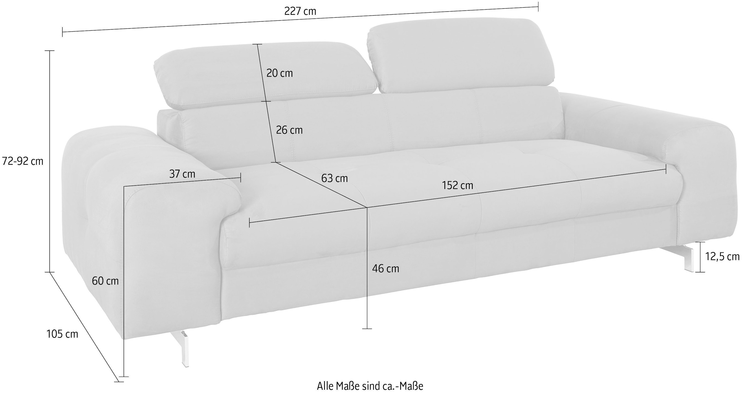 COTTA 3-Sitzer »Chef«, 3-Sitzer mit eleganter Steppung, Bodenfreiheit 12,5 cm