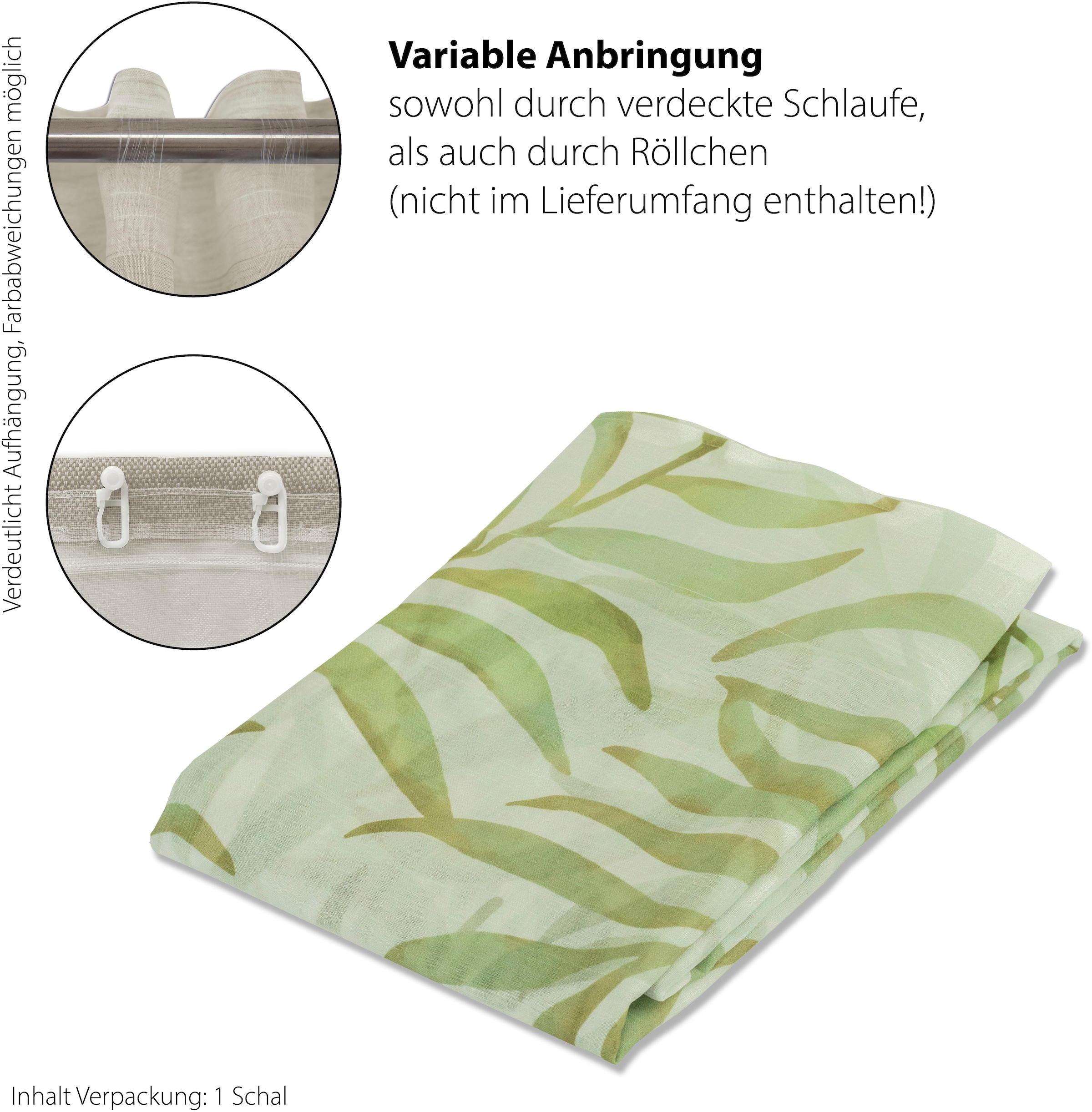 HOMING Rideau »Soma« Boucles cachées 1 cuis tlg. floral, Blumen, transparent, Wohnzimmer, Schlafzimmer