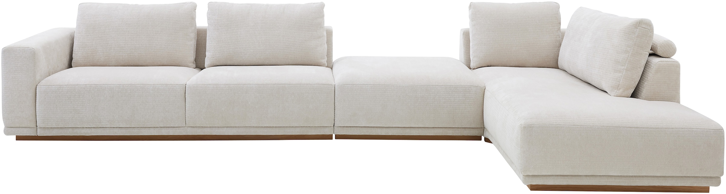 Musterring Paysage de salon »JustB! PM200 bequem, wahlw. Sitzvorzug, Breite 395cm, Holzsockel« canapé modulable accoudoir gauche, angle droit et pouf. Sans coussin d'assise