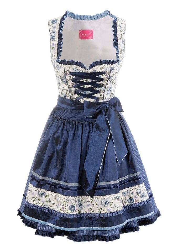 Image of Krüger Madl Dirndl »Blue Roses«, (2 tlg.), Damen, kurz mit Glanzschürze bei Ackermann Versand Schweiz