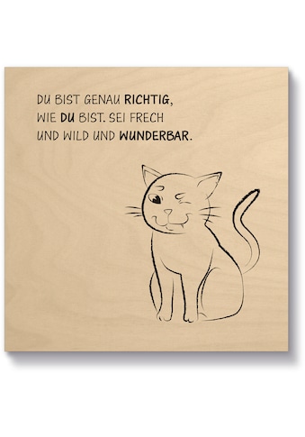 Holzbild »Katze«, Sprüche & Texte, (1 St.)