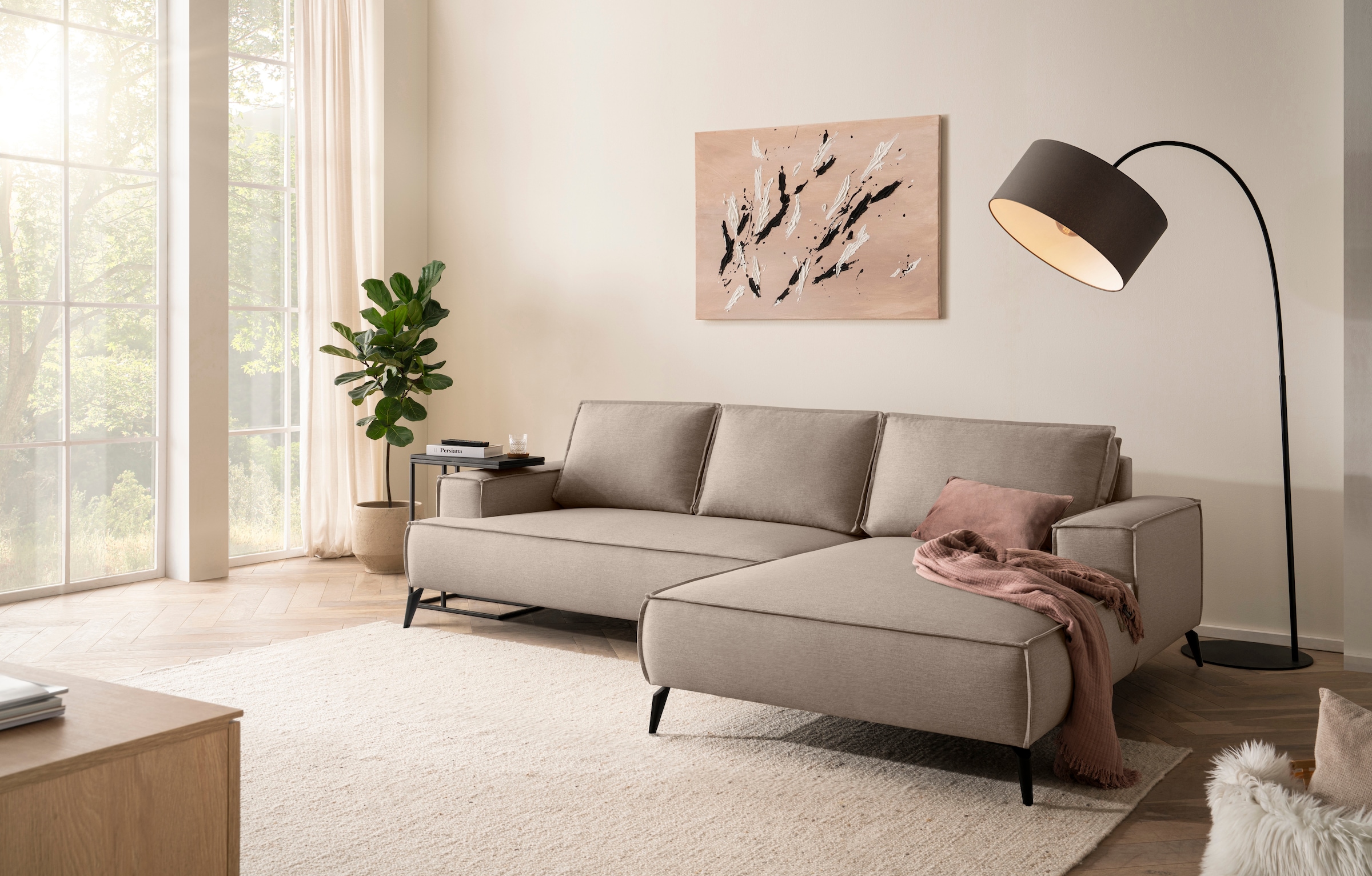 GOODproduct Ecksofa »TVINNU Leinenoptik, L-Form, Breite 275 cm« wahlweise Recamiere rechts/links, schwarze Füsse, bequemer Sitzkomfort