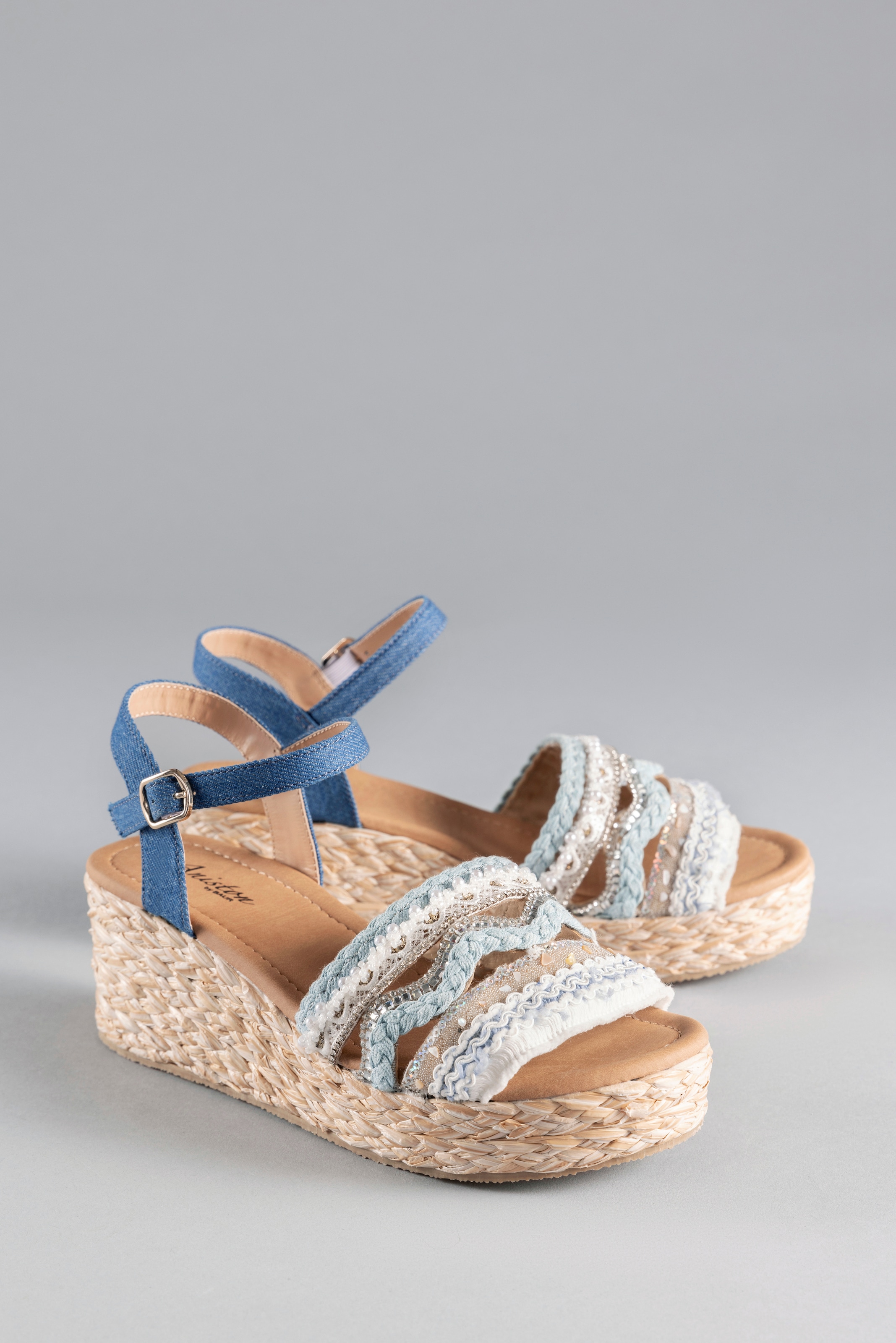 Image of Aniston SHOES Keilsandalette Sandale, Sommerschuh, Pailletten, mit Bastbesatz